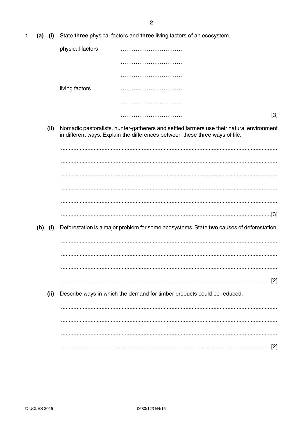 Cambridge IGCSE Environmental Management 0680 2015 Oct/Nov Paper 1 · Variant 2 question paper, page 2 of 16