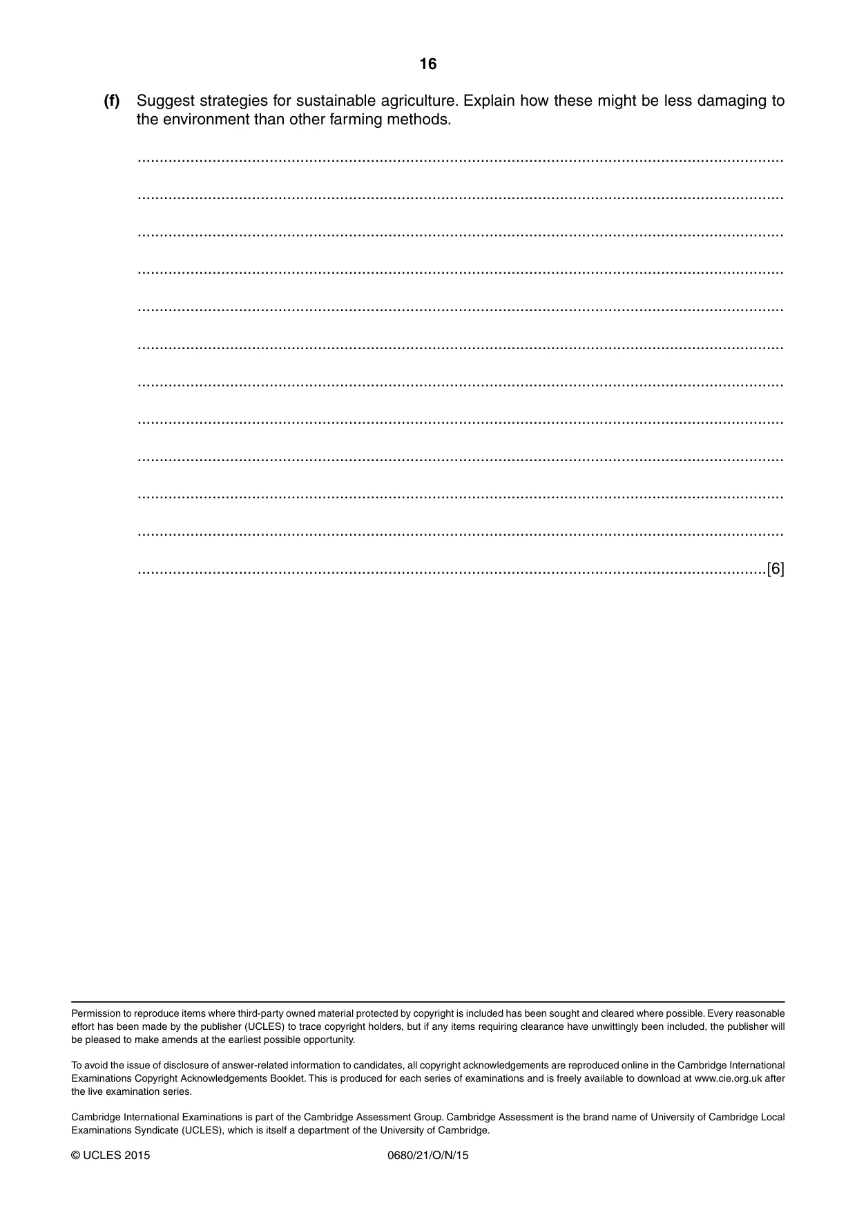 Cambridge IGCSE Environmental Management 0680 2015 Oct/Nov Paper 2 · Variant 1 question paper, page 16 of 16