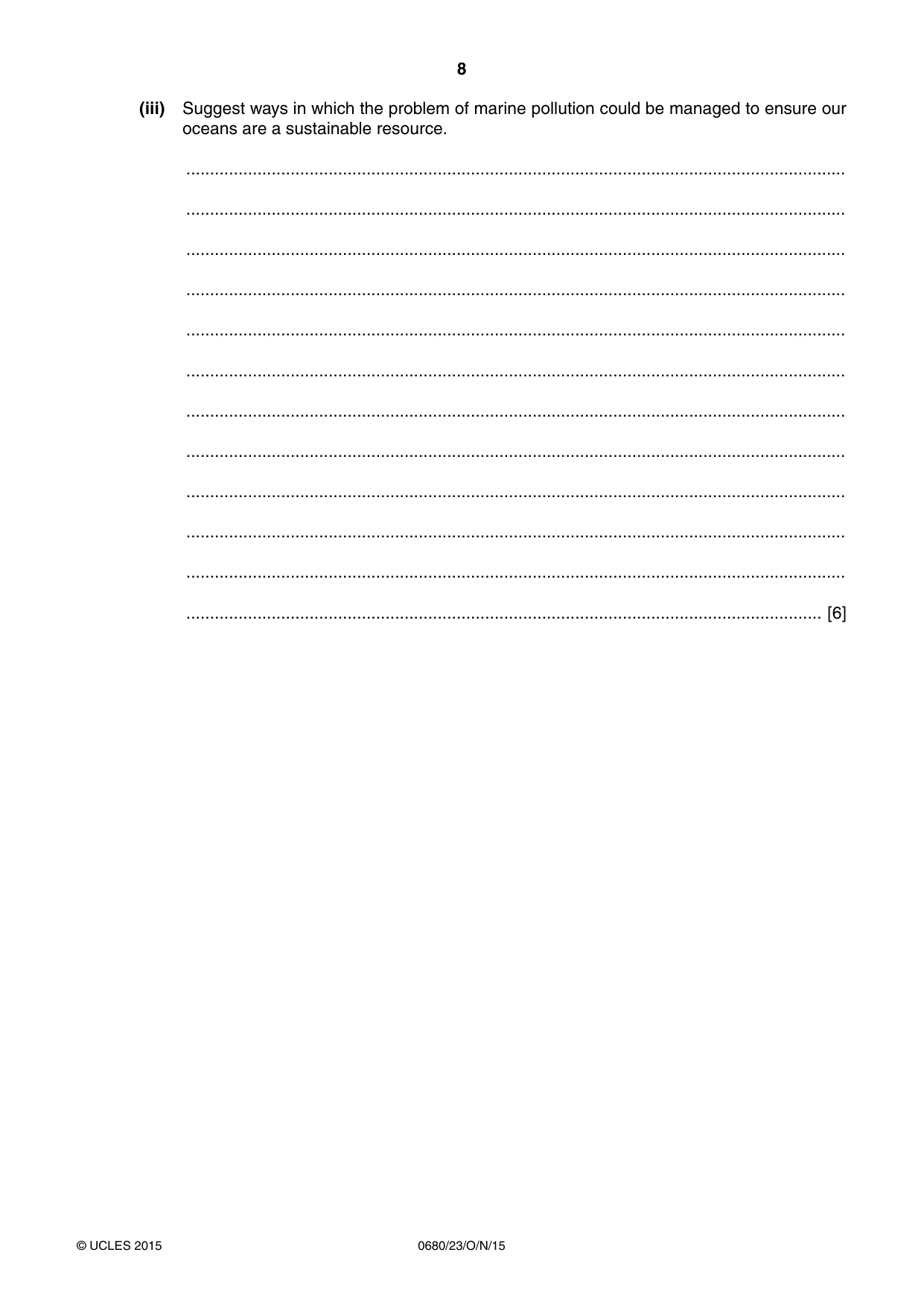 Cambridge IGCSE Environmental Management 0680 2015 Oct/Nov Paper 2 · Variant 3 question paper, page 8 of 16