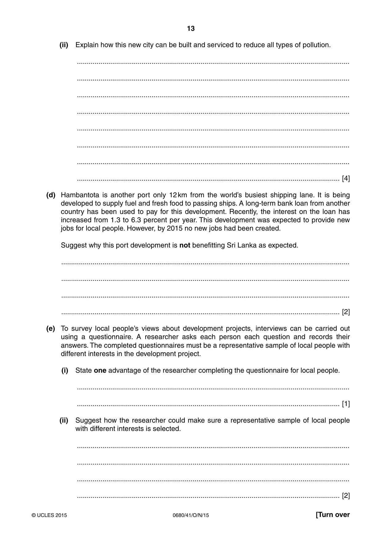 Cambridge IGCSE Environmental Management 0680 2015 Oct/Nov Paper 4 · Variant 1 question paper, page 13 of 16