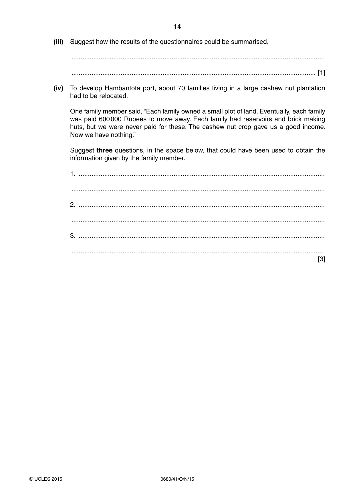 Cambridge IGCSE Environmental Management 0680 2015 Oct/Nov Paper 4 · Variant 1 question paper, page 14 of 16