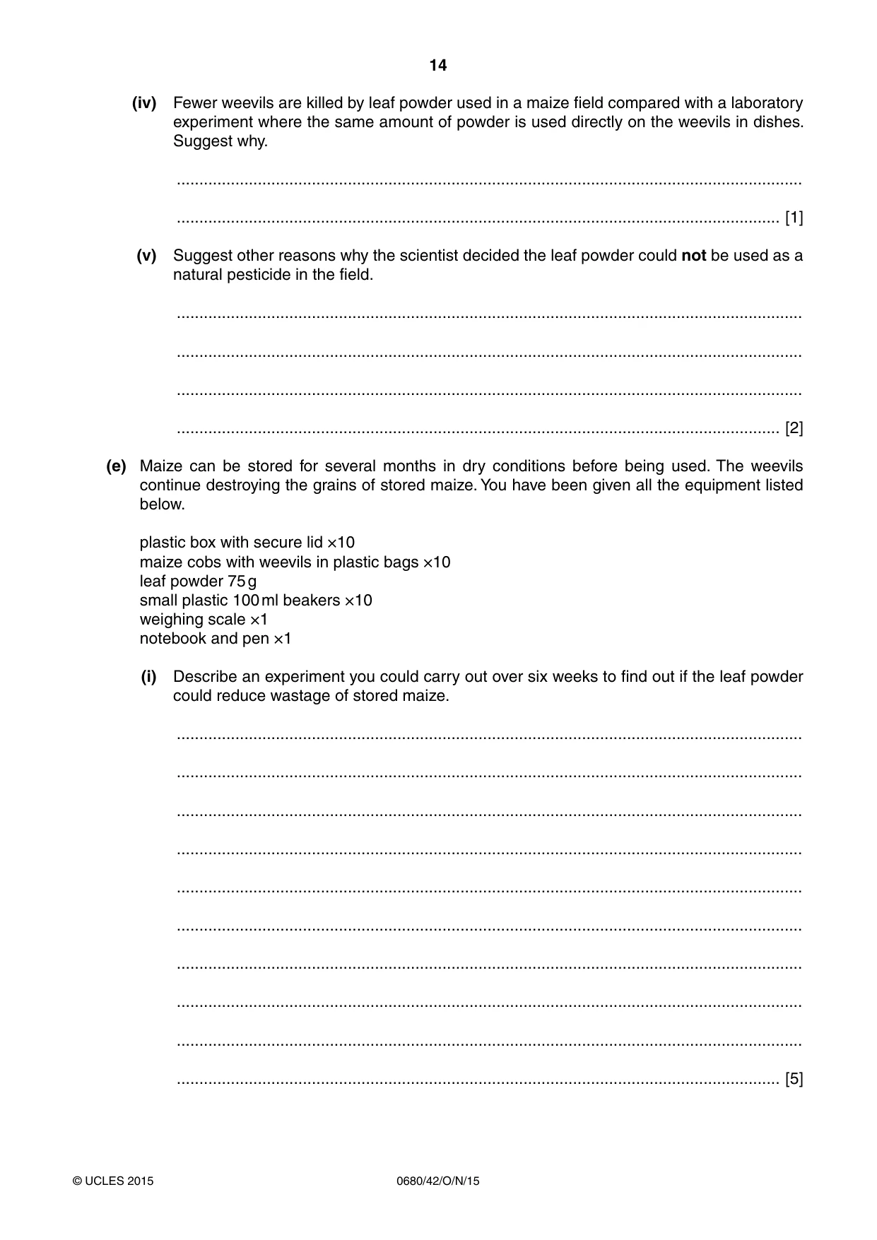 Cambridge IGCSE Environmental Management 0680 2015 Oct/Nov Paper 4 · Variant 2 question paper, page 14 of 16