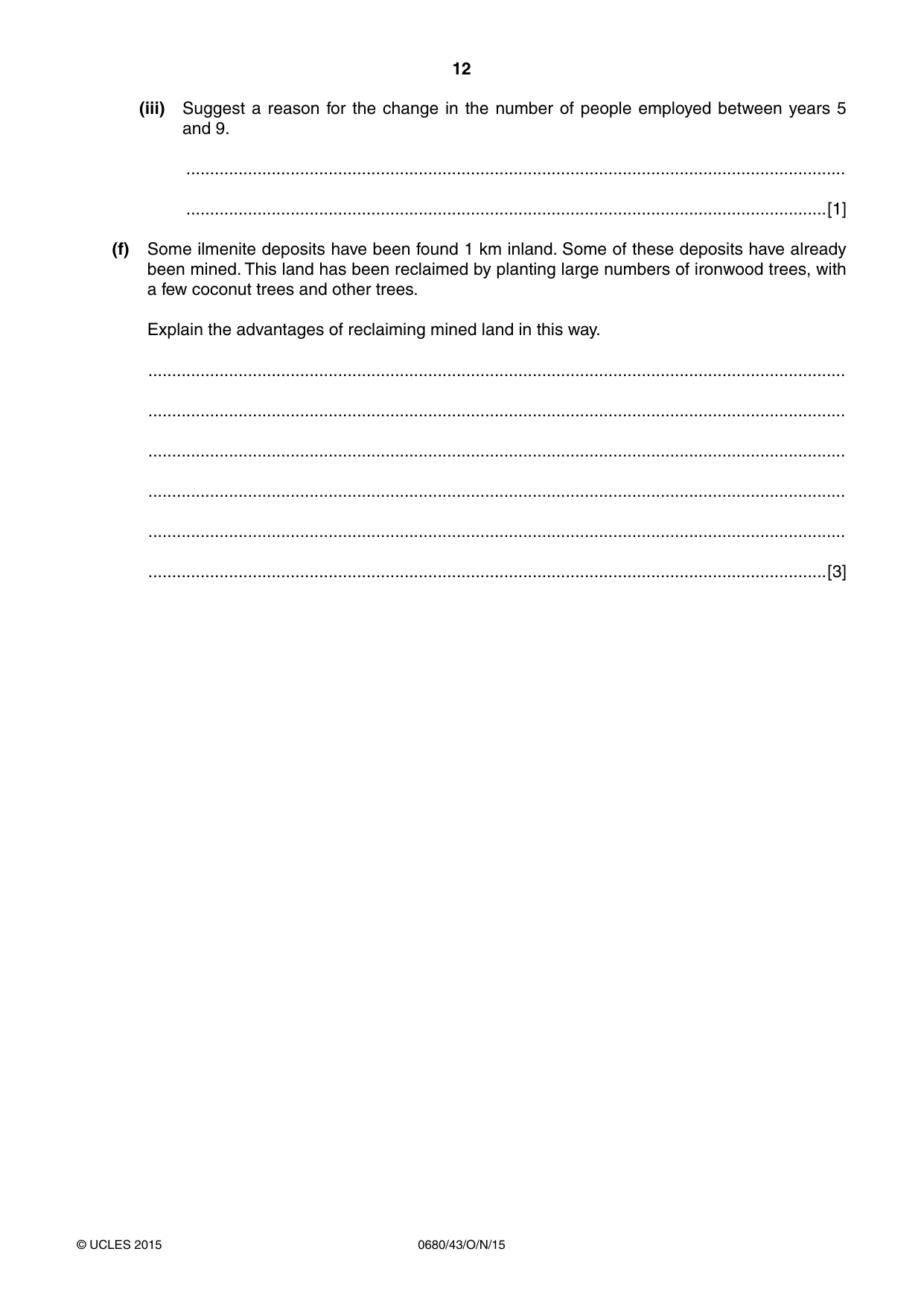 Cambridge IGCSE Environmental Management 0680 2015 Oct/Nov Paper 4 · Variant 3 question paper, page 12 of 20