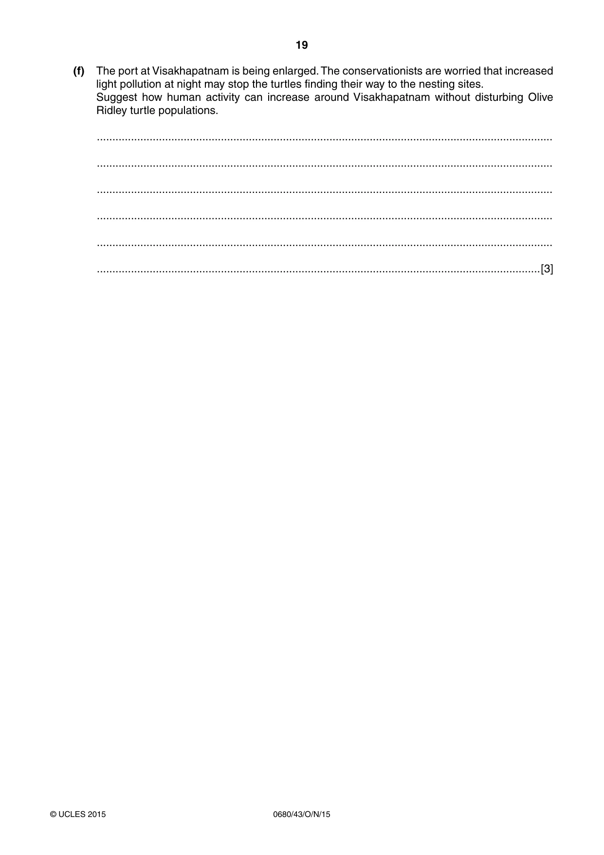 Cambridge IGCSE Environmental Management 0680 2015 Oct/Nov Paper 4 · Variant 3 question paper, page 19 of 20