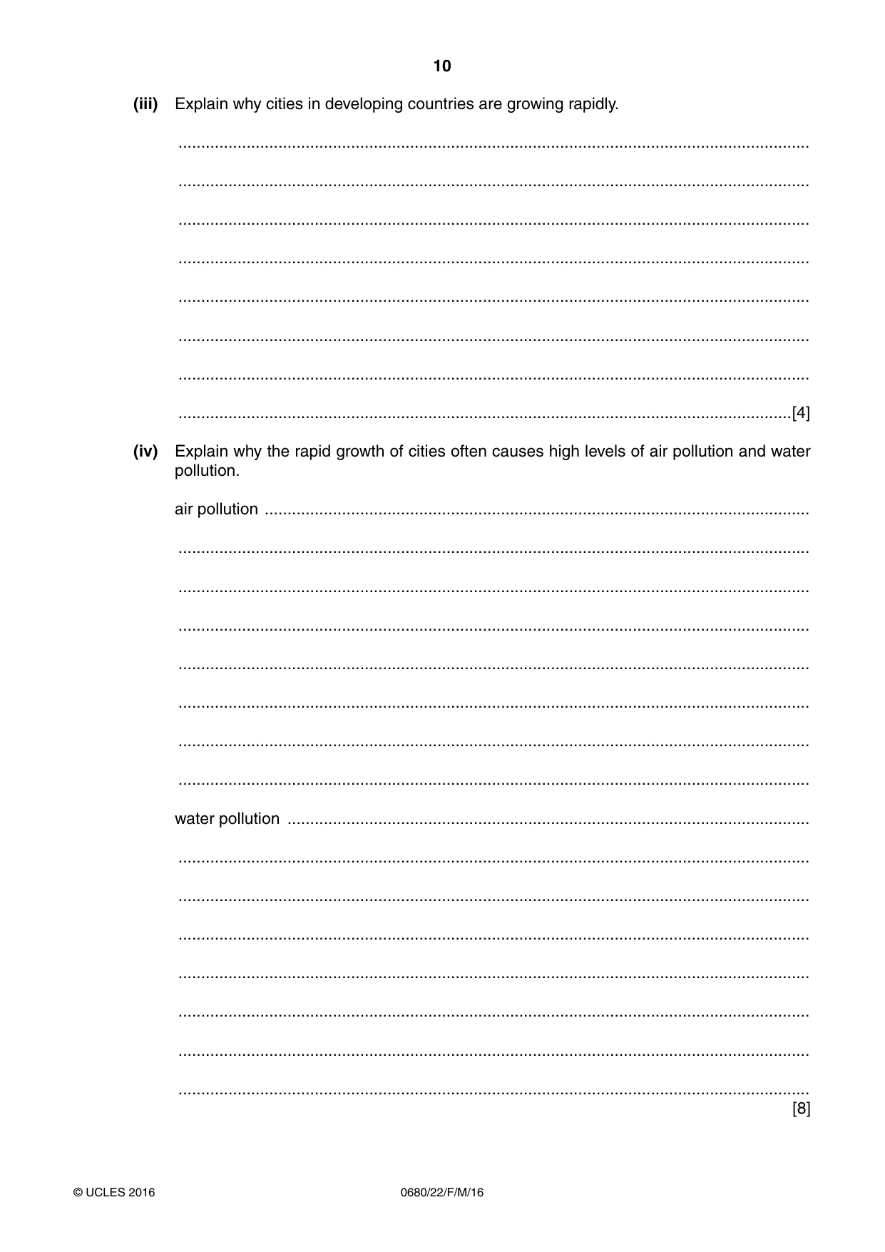 Cambridge IGCSE Environmental Management 0680 2016 Feb/March Paper 2 · Variant 2 question paper, page 10 of 12