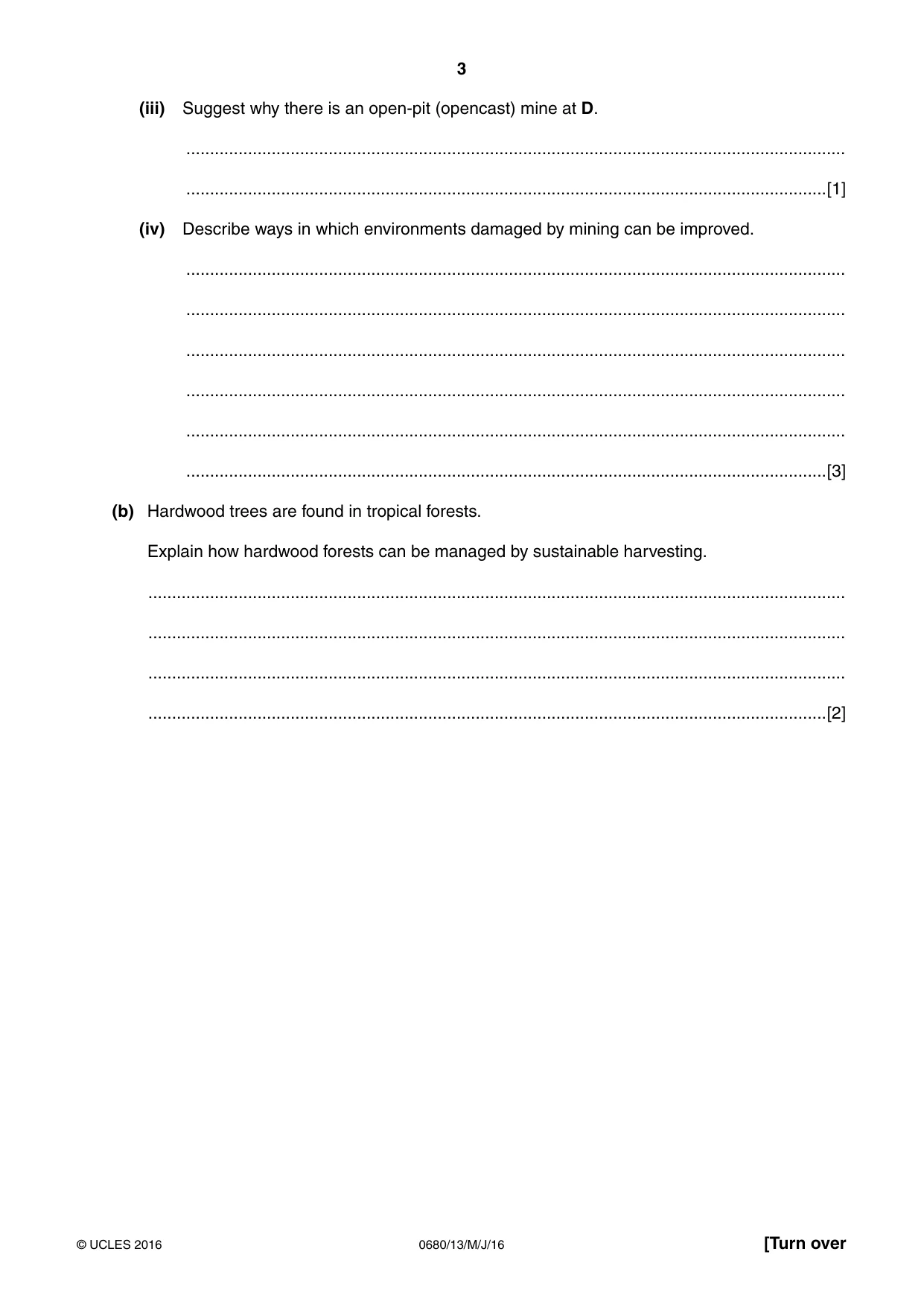 Cambridge IGCSE Environmental Management 0680 2016 May/June Paper 1 · Variant 3 question paper, page 3 of 16