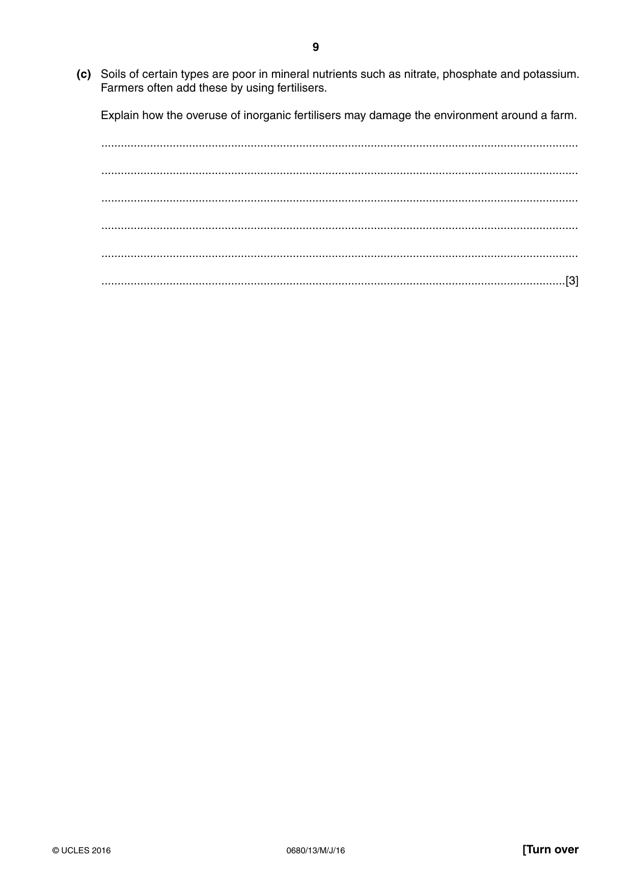 Cambridge IGCSE Environmental Management 0680 2016 May/June Paper 1 · Variant 3 question paper, page 9 of 16