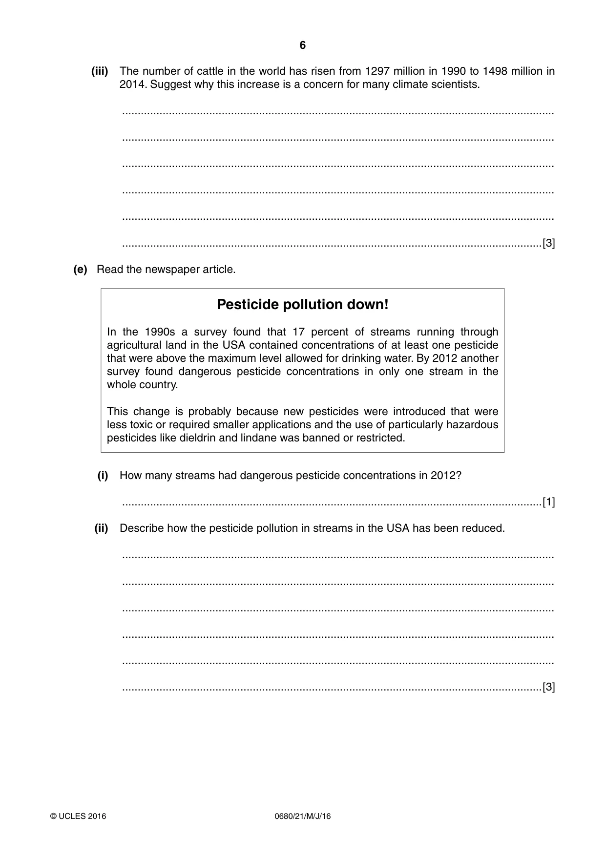 Cambridge IGCSE Environmental Management 0680 2016 May/June Paper 2 · Variant 1 question paper, page 6 of 16