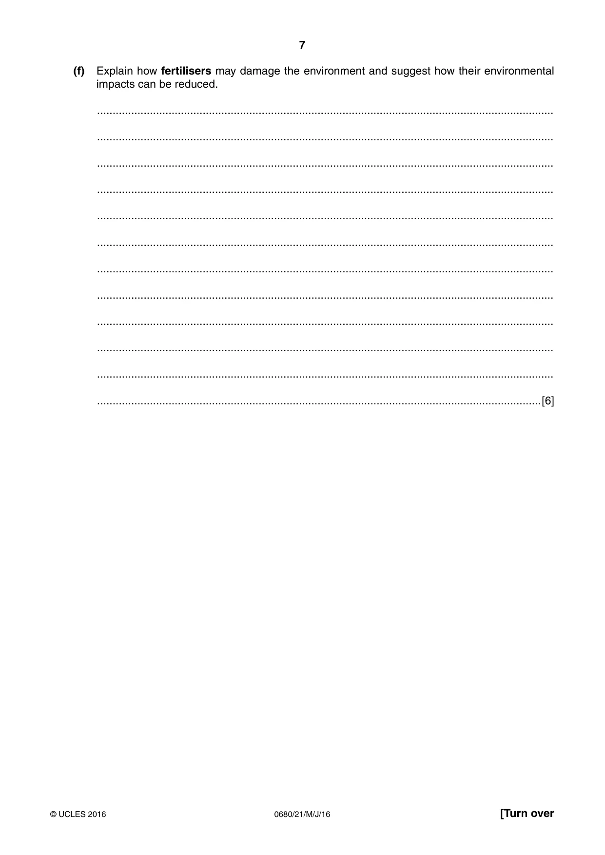 Cambridge IGCSE Environmental Management 0680 2016 May/June Paper 2 · Variant 1 question paper, page 7 of 16