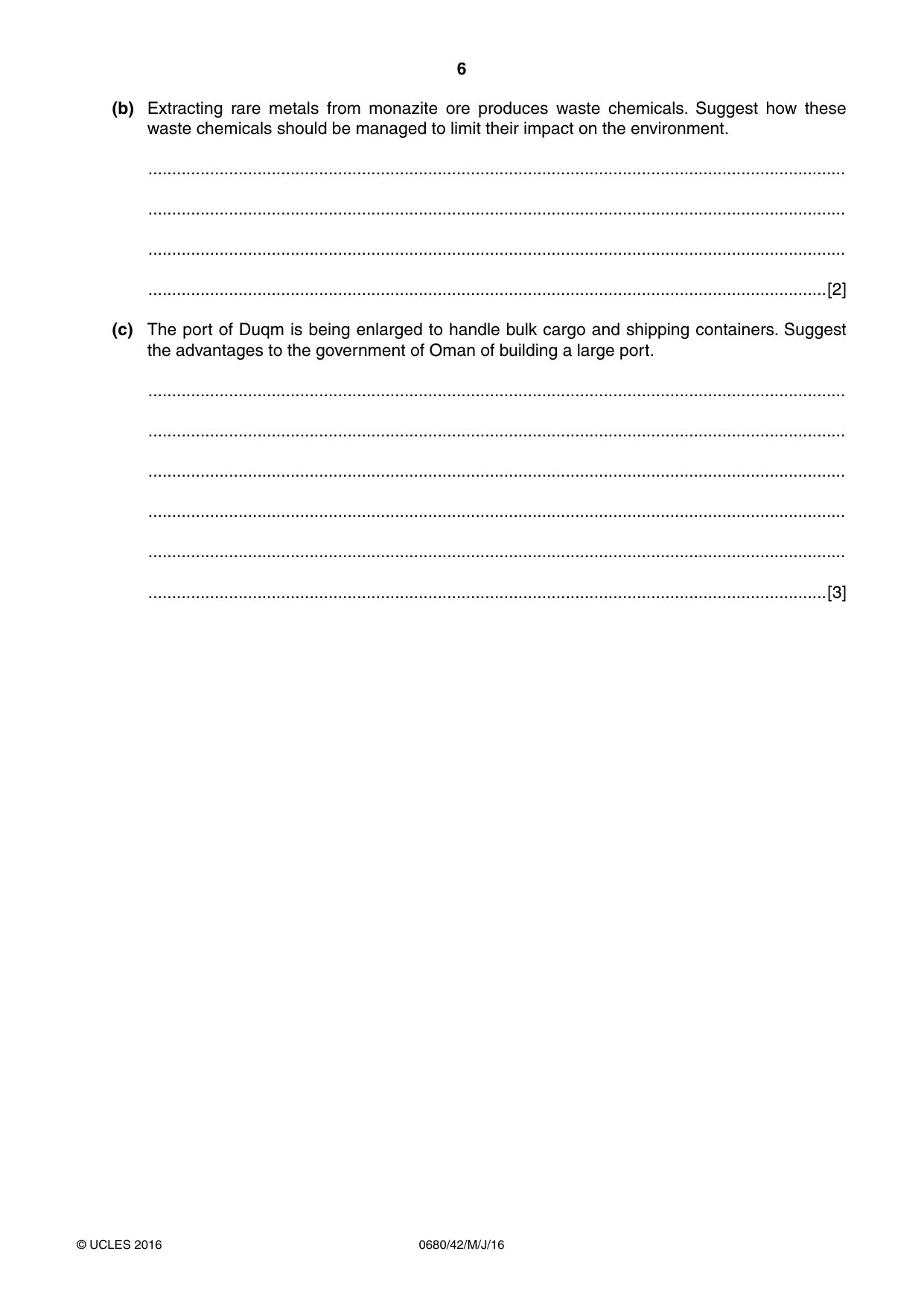 Cambridge IGCSE Environmental Management 0680 2016 May/June Paper 4 · Variant 2 question paper, page 6 of 16
