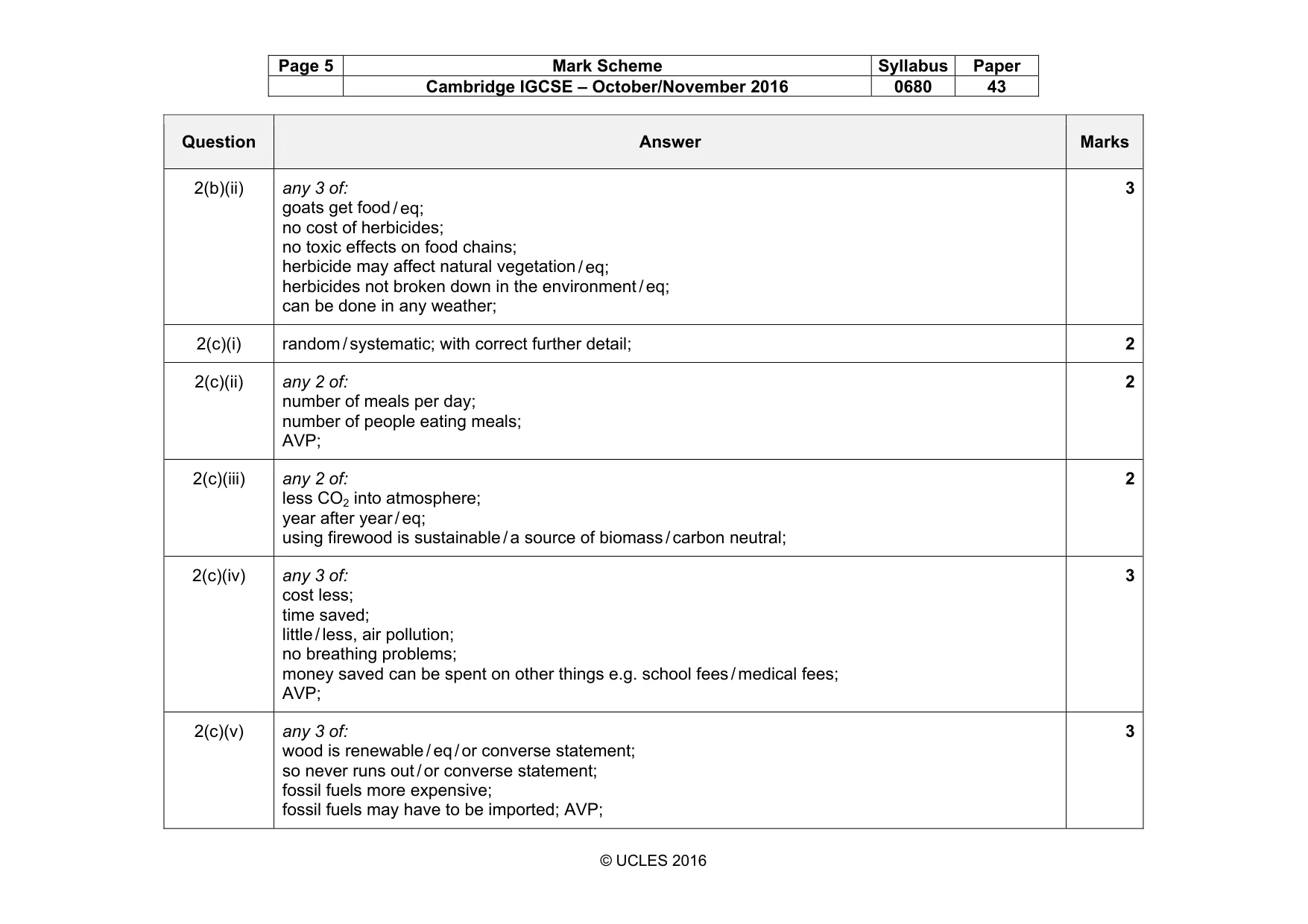 Mark scheme, page 5 of 5