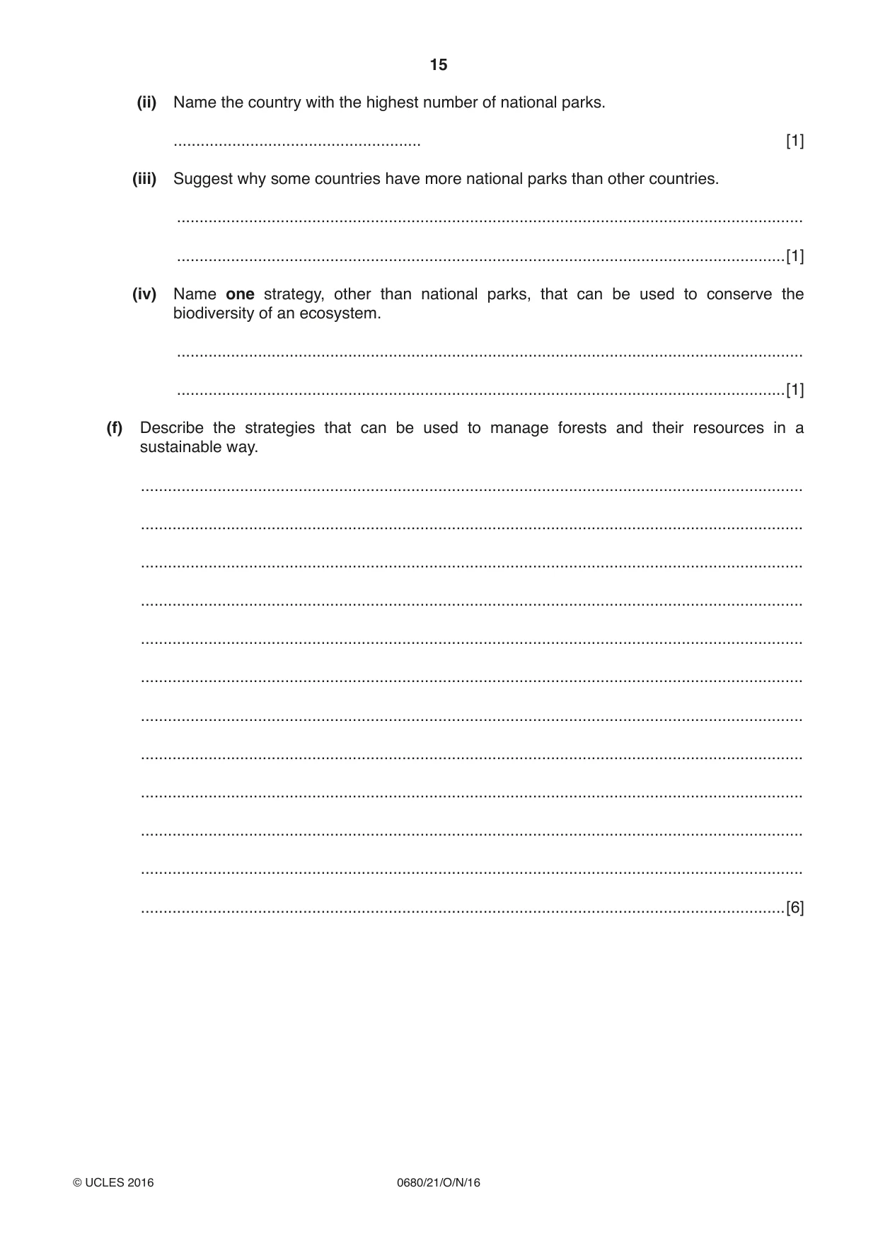Cambridge IGCSE Environmental Management 0680 2016 Oct/Nov Paper 2 · Variant 1 question paper, page 15 of 16