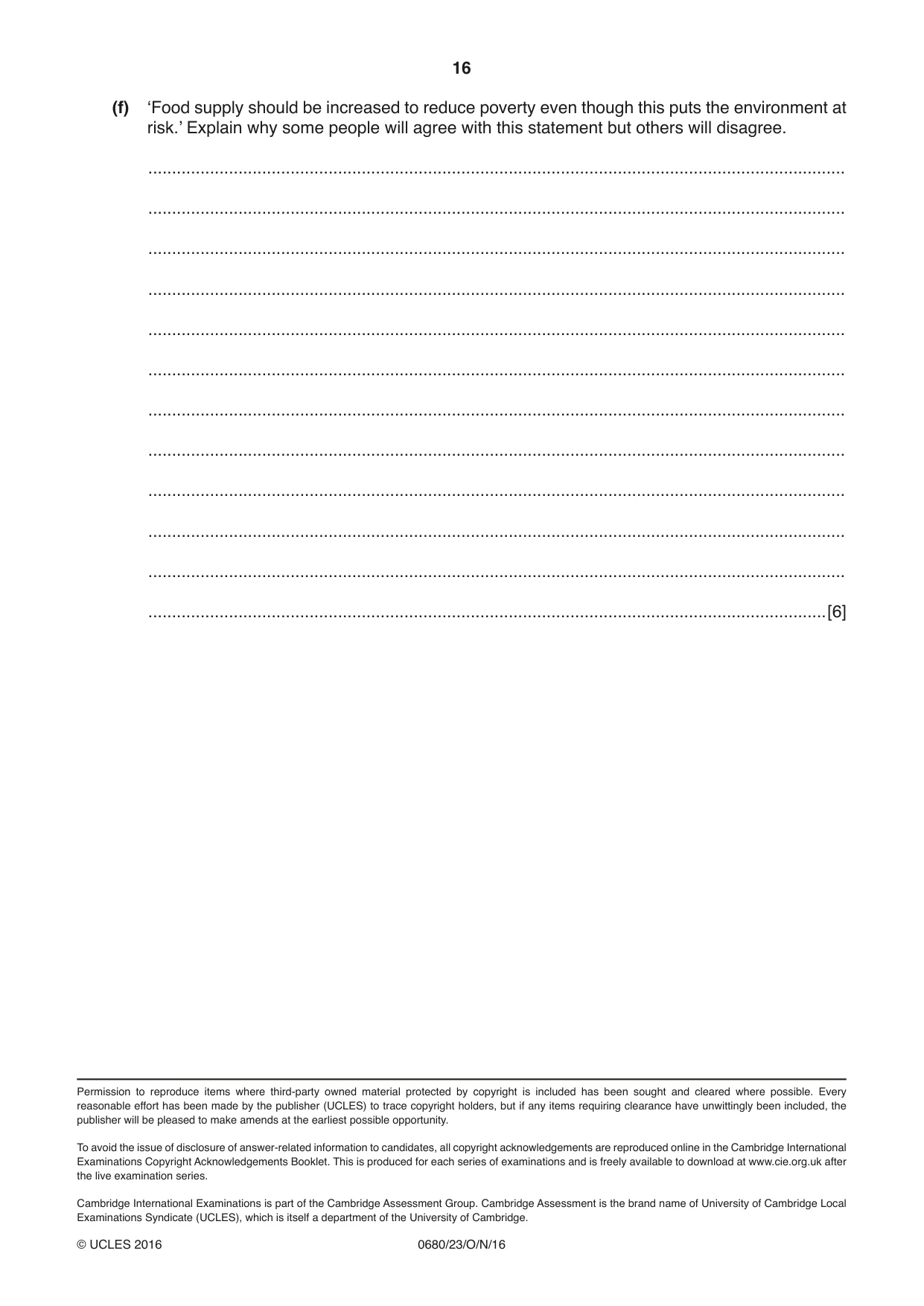 Cambridge IGCSE Environmental Management 0680 2016 Oct/Nov Paper 2 · Variant 3 question paper, page 16 of 16