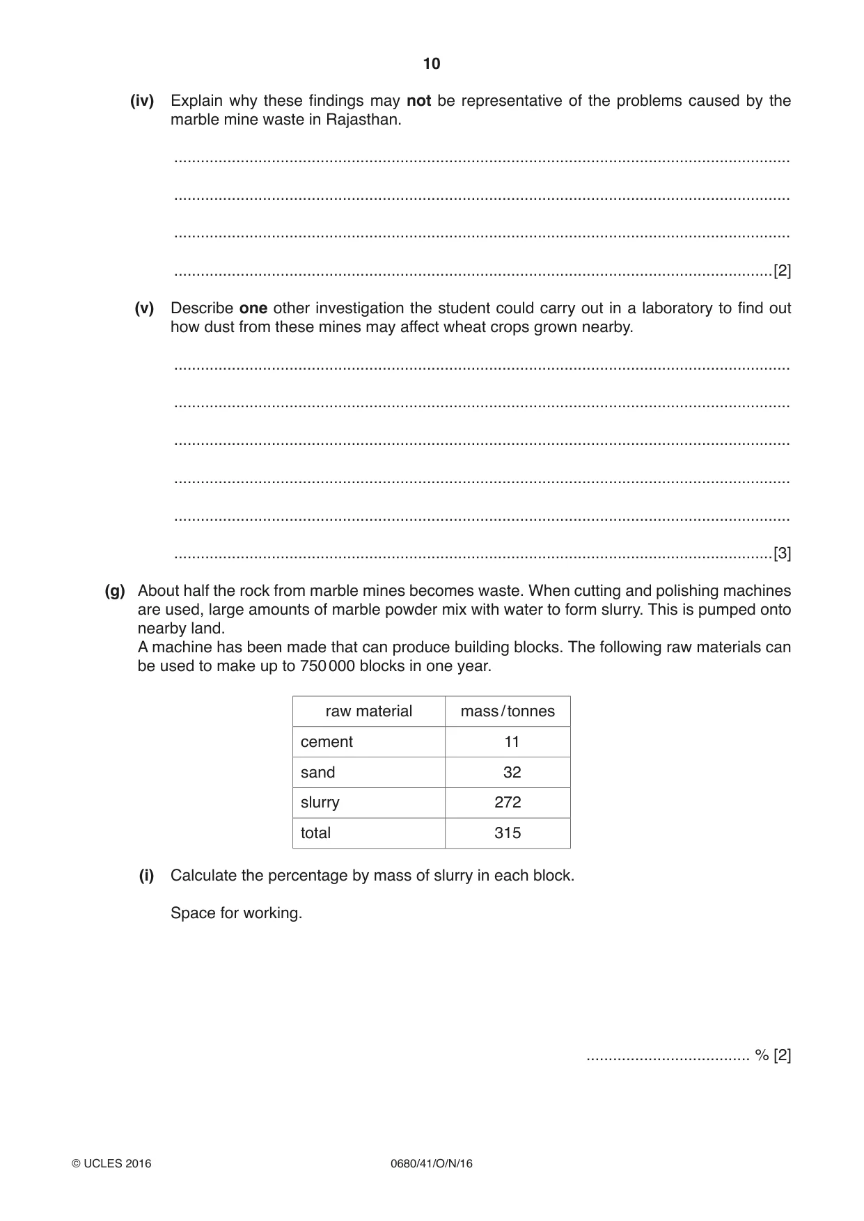 Cambridge IGCSE Environmental Management 0680 2016 Oct/Nov Paper 4 · Variant 1 question paper, page 10 of 16