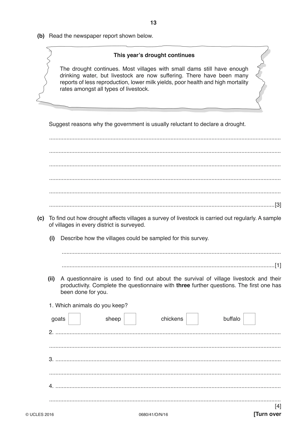 Cambridge IGCSE Environmental Management 0680 2016 Oct/Nov Paper 4 · Variant 1 question paper, page 13 of 16