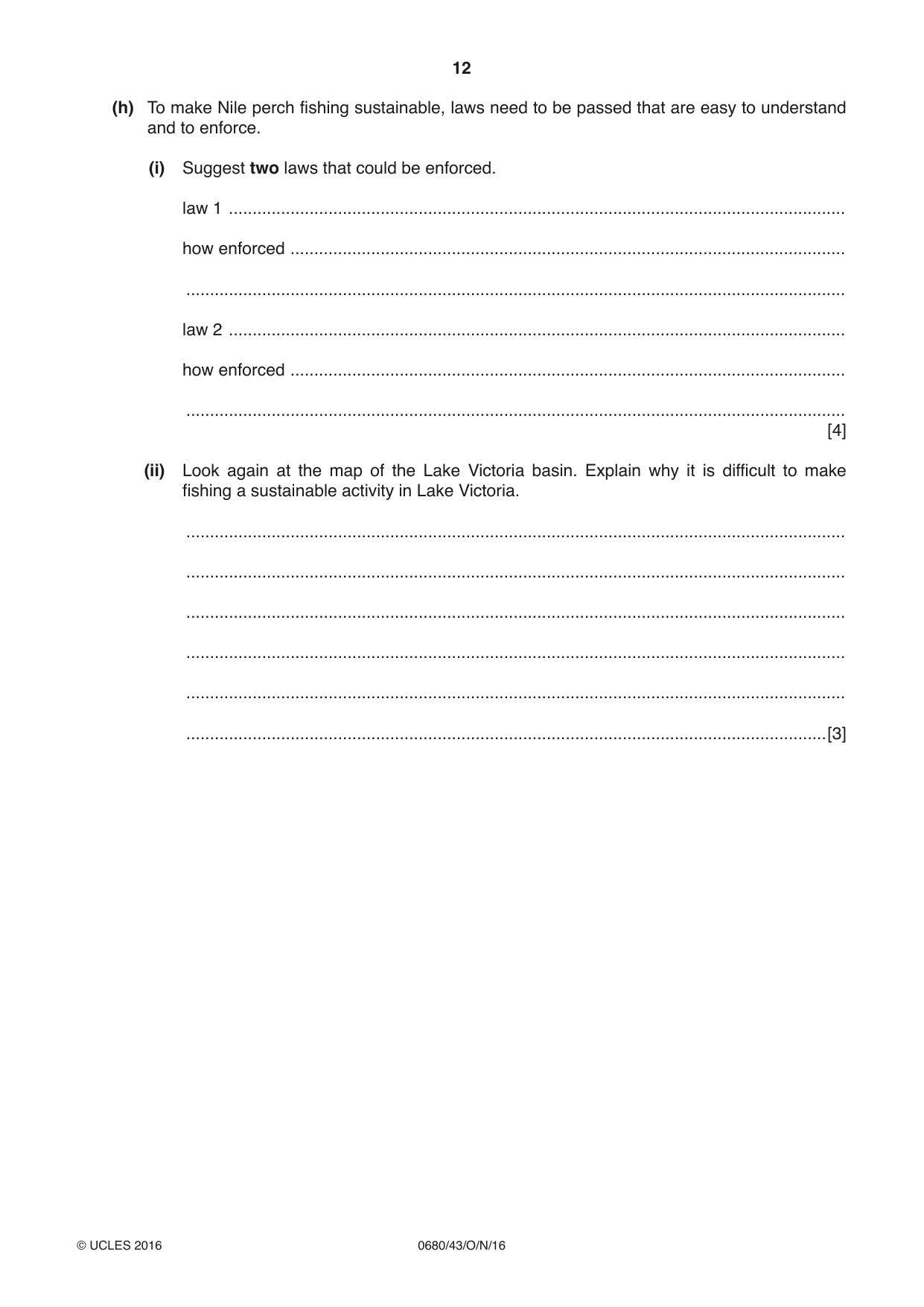 Cambridge IGCSE Environmental Management 0680 2016 Oct/Nov Paper 4 · Variant 3 question paper, page 12 of 16