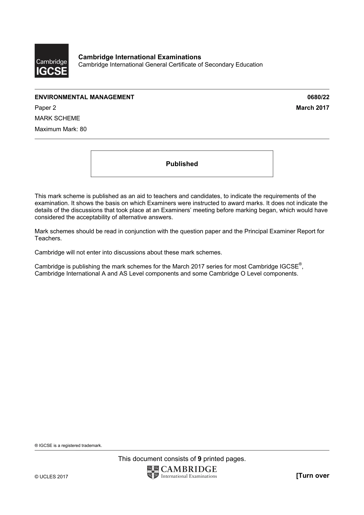 Mark scheme, page 1 of 9