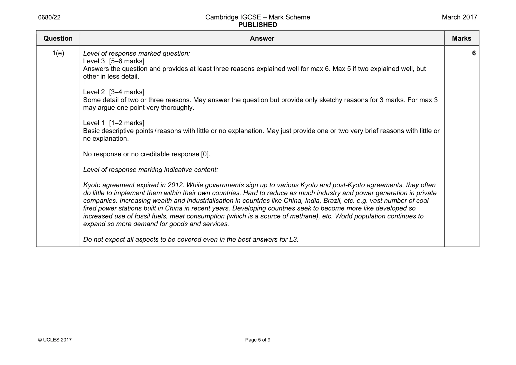 Mark scheme, page 5 of 9