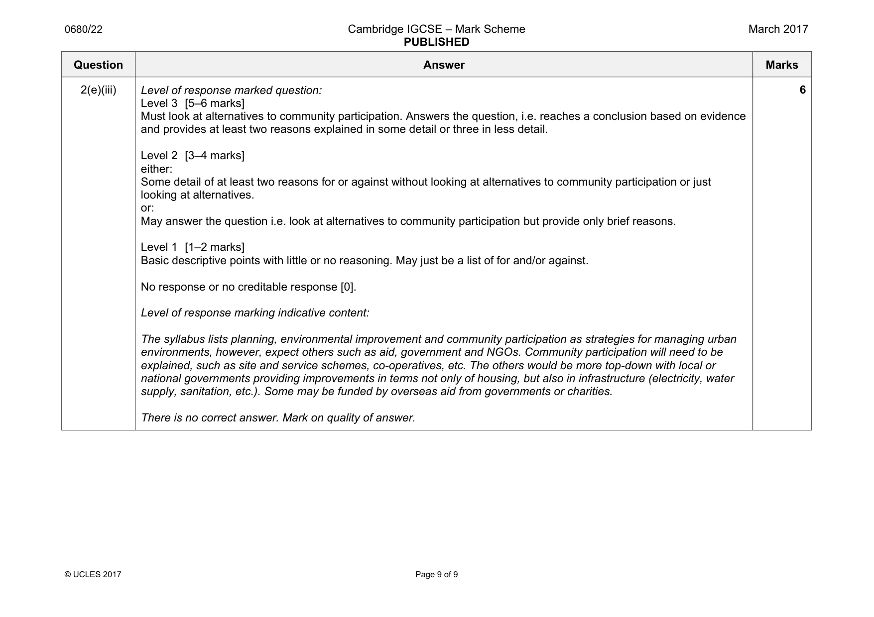 Mark scheme, page 9 of 9