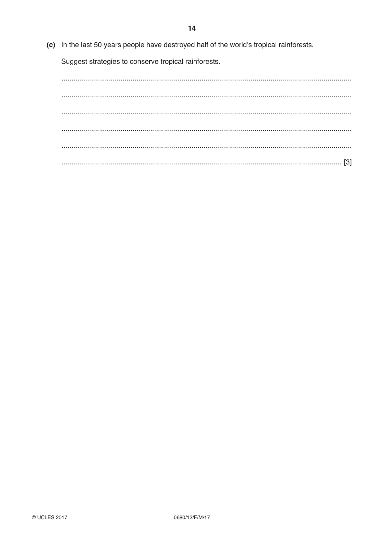 Cambridge IGCSE Environmental Management 0680 2017 Feb/March Paper 1 · Variant 2 question paper, page 14 of 16