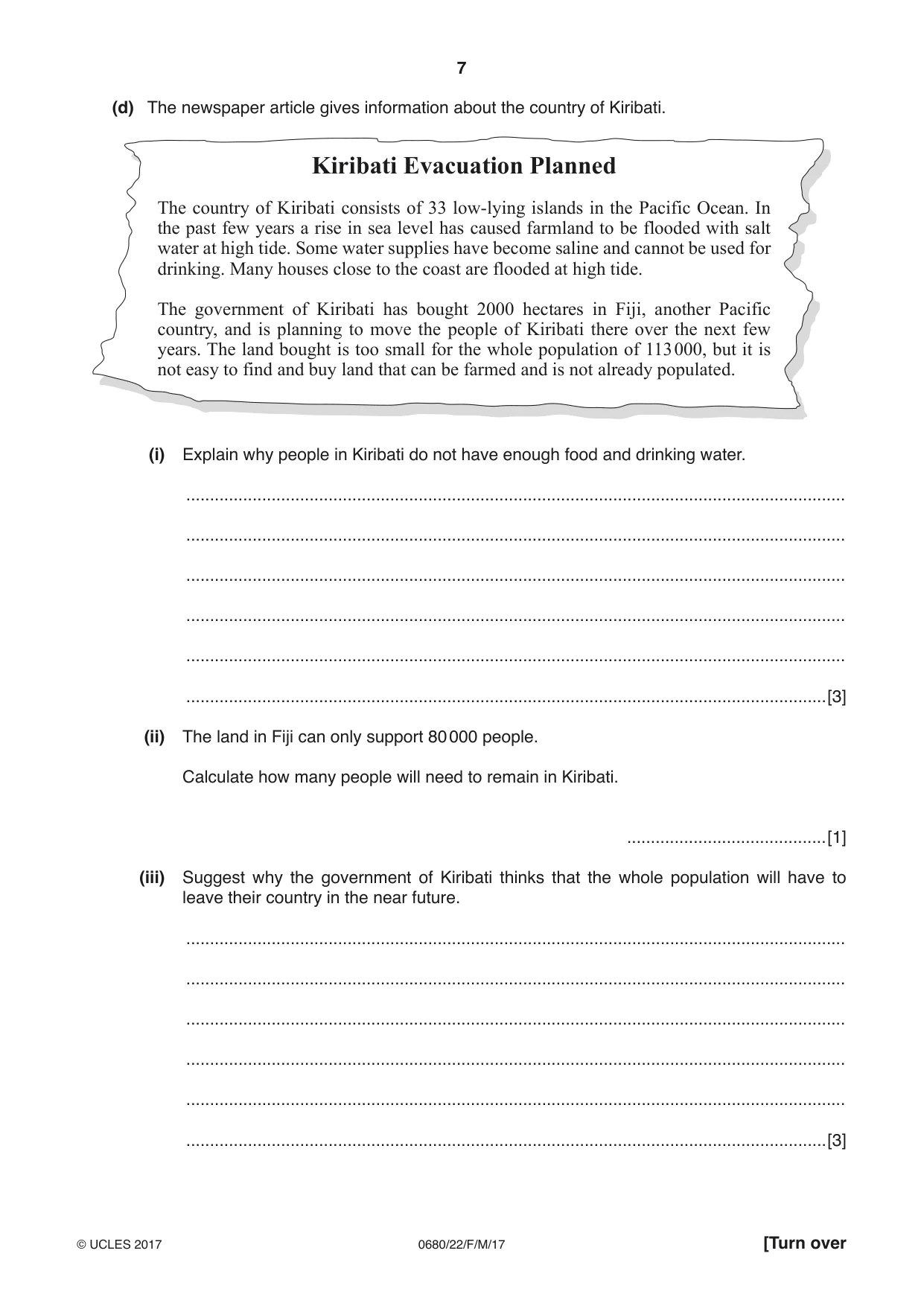 Cambridge IGCSE Environmental Management 0680 2017 Feb/March Paper 2 · Variant 2 question paper, page 7 of 16