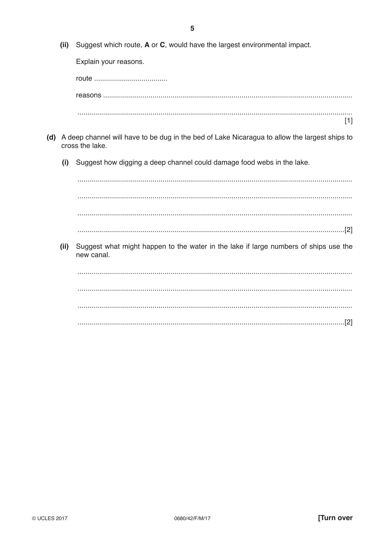 Cambridge IGCSE Environmental Management 0680 2017 Feb/March Paper 4 · Variant 2 question paper, page 5 of 16