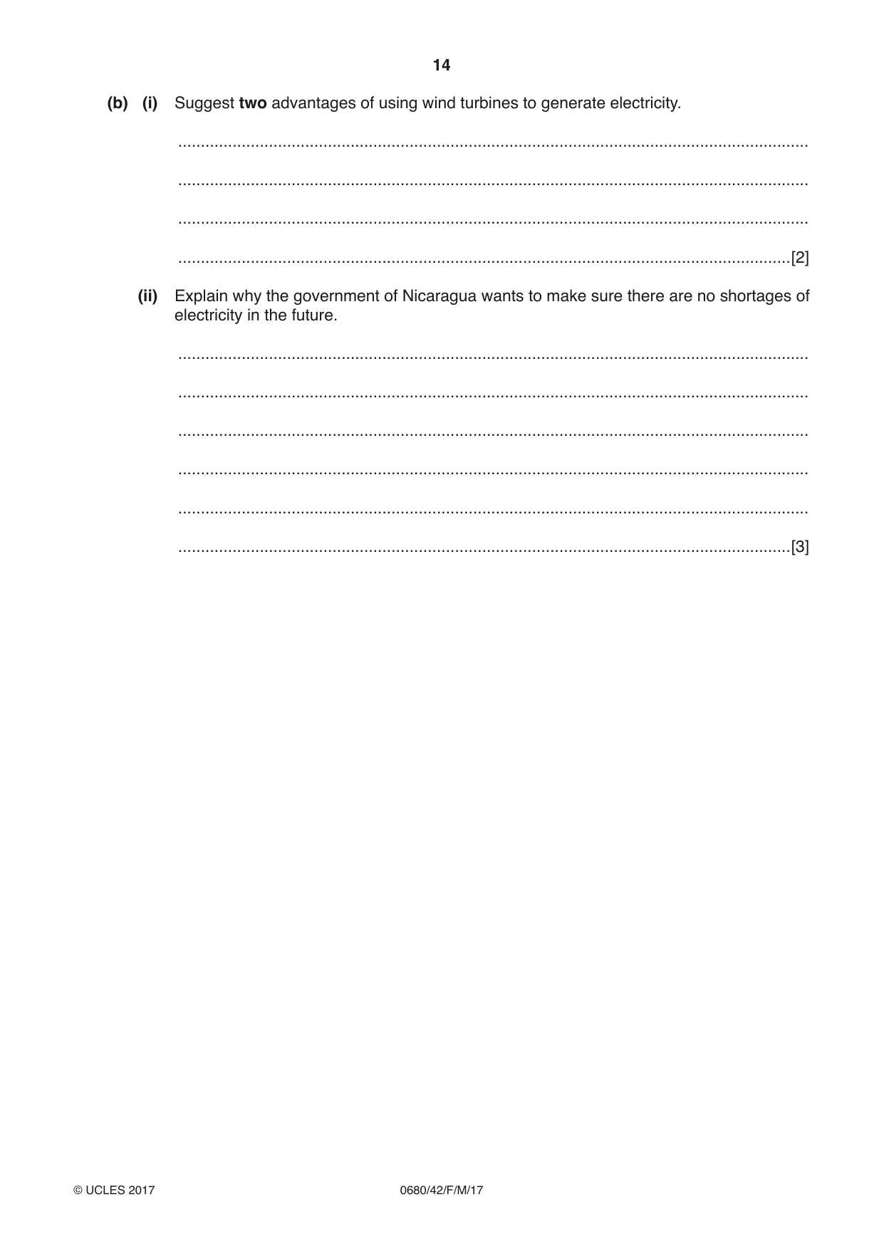 Cambridge IGCSE Environmental Management 0680 2017 Feb/March Paper 4 · Variant 2 question paper, page 14 of 16