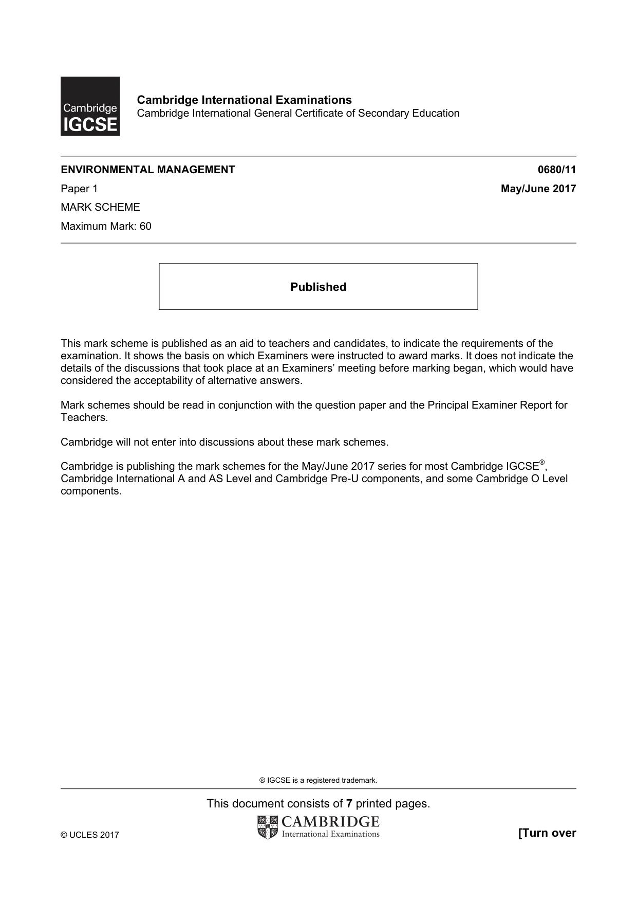 Mark scheme, page 1 of 7