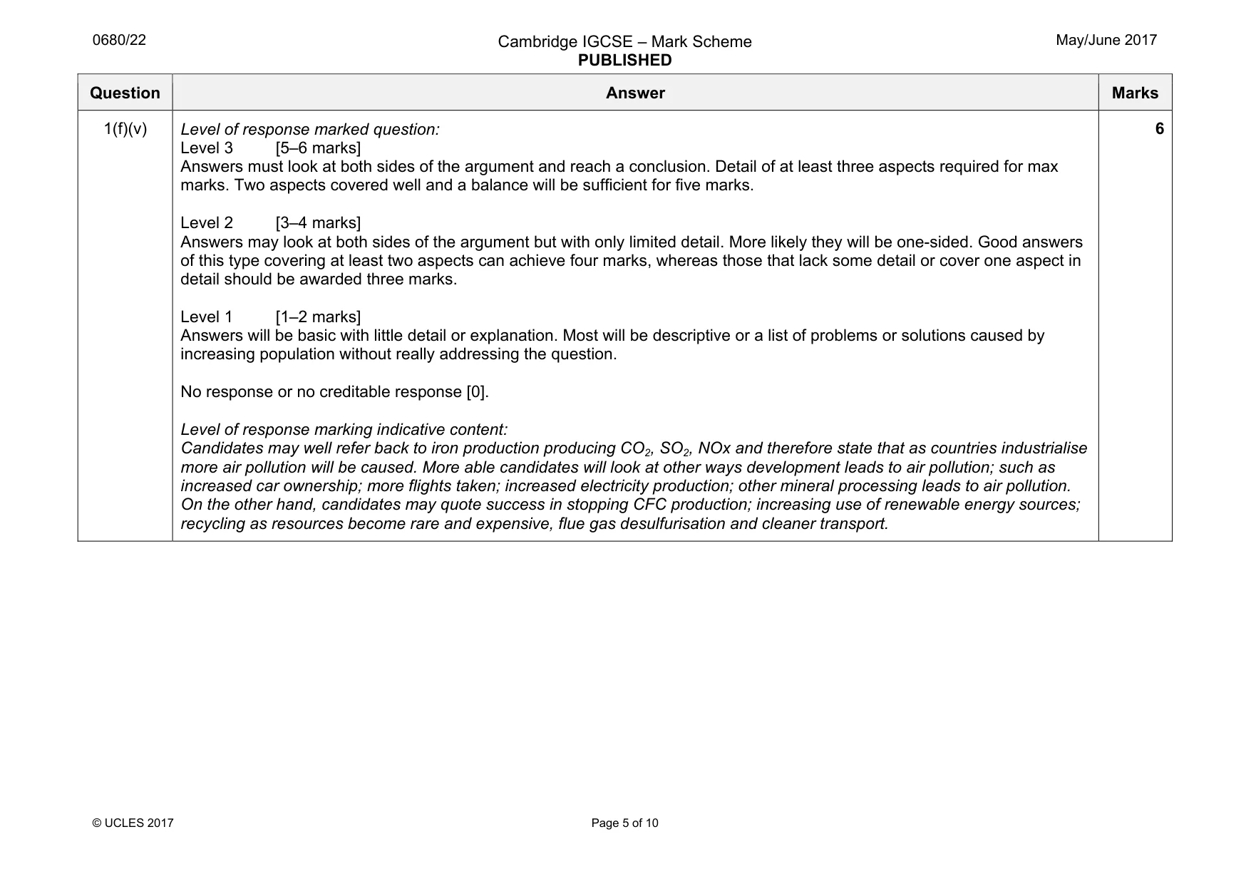 Mark scheme, page 5 of 10