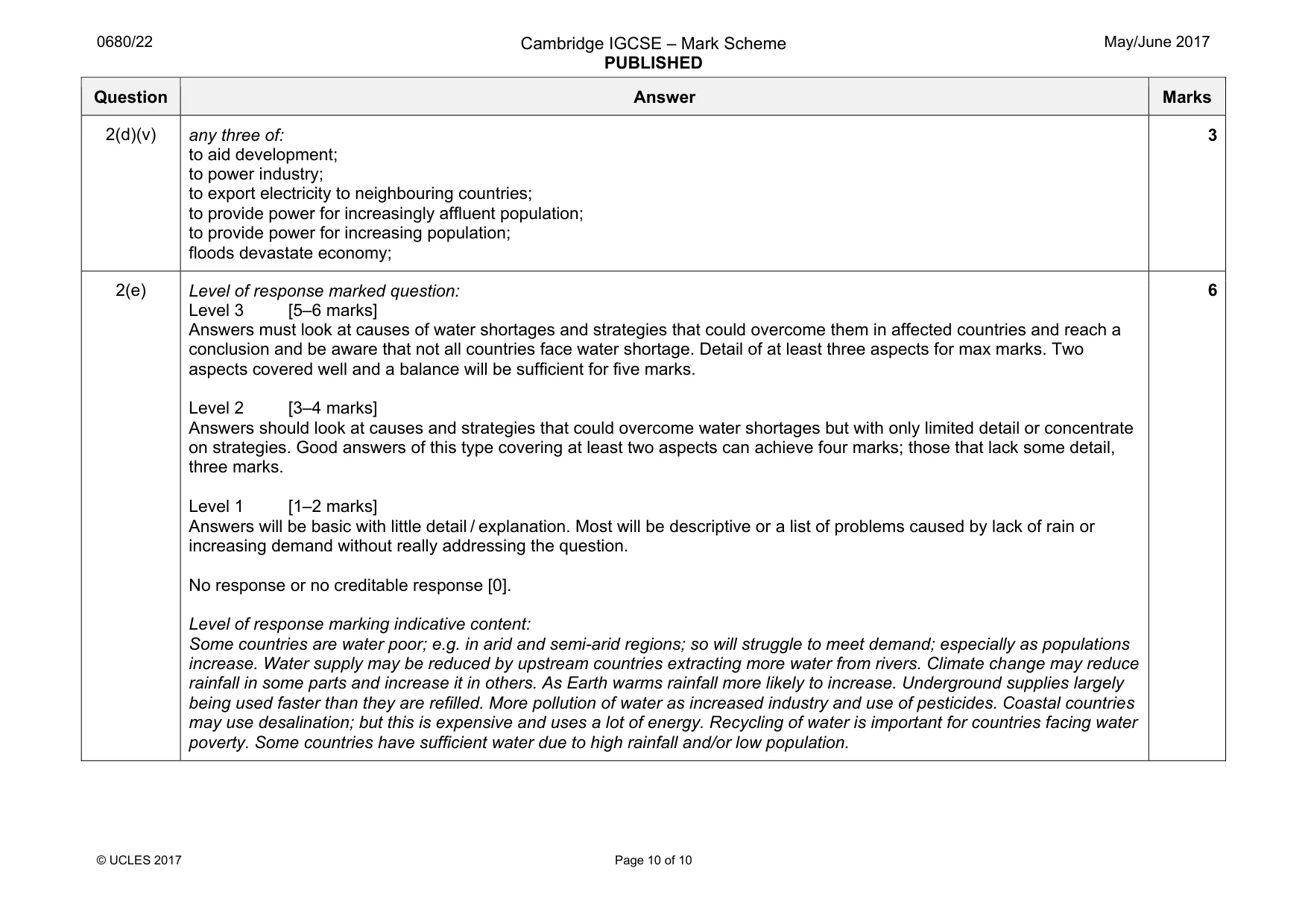 Mark scheme, page 10 of 10