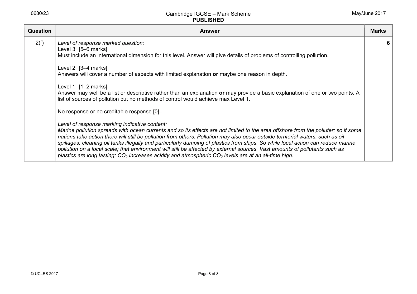 Mark scheme, page 8 of 8
