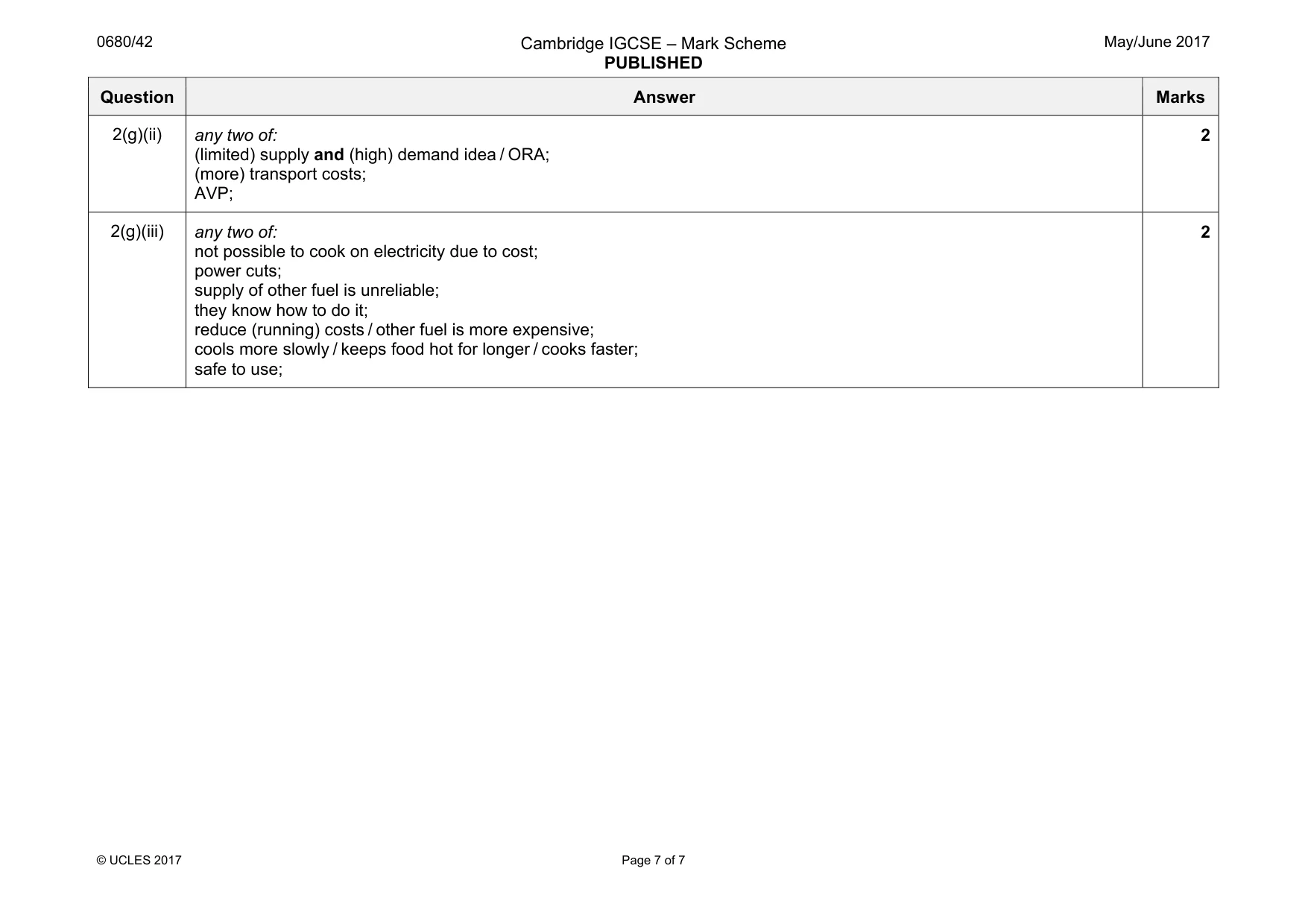 Mark scheme, page 7 of 7