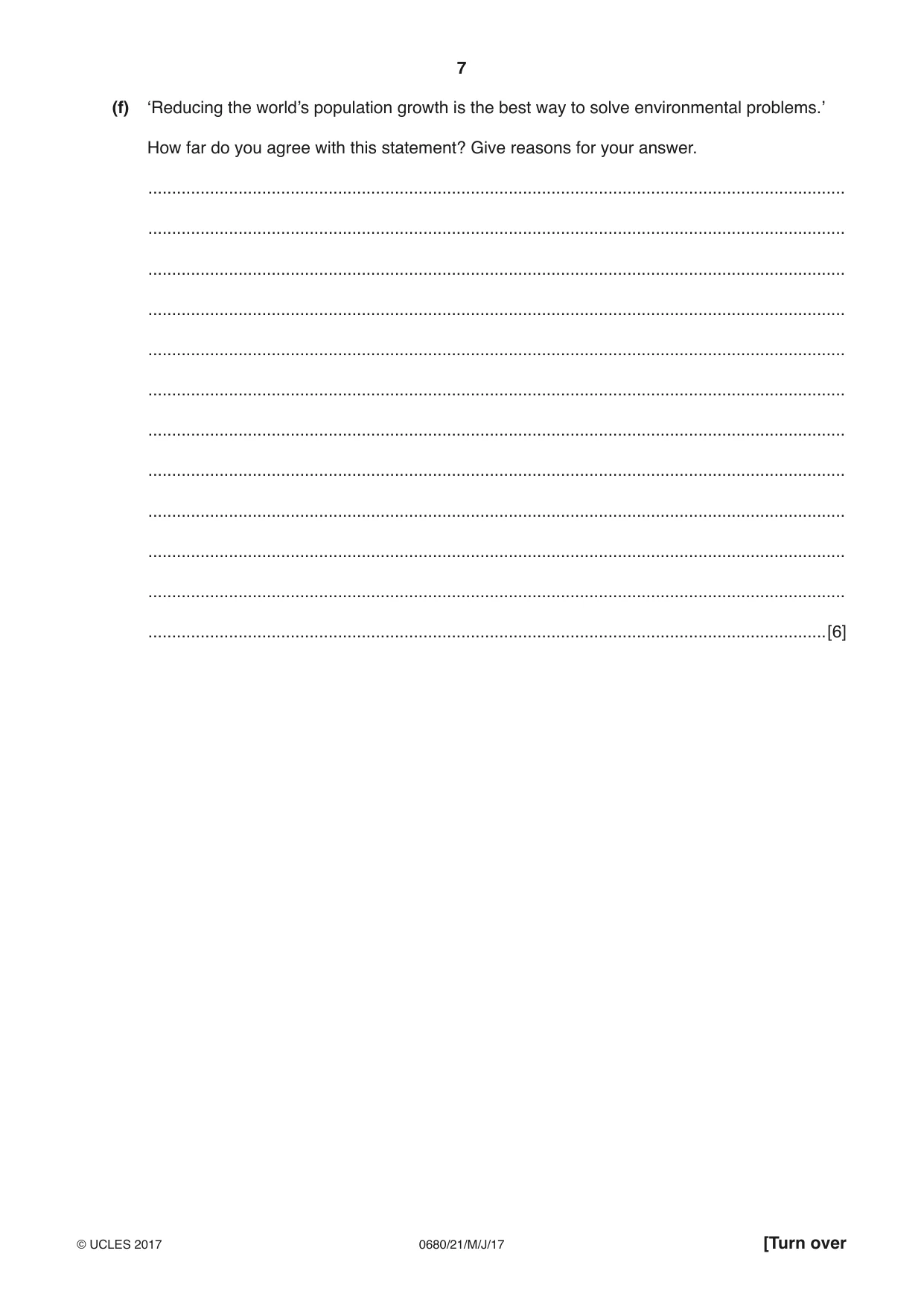 Cambridge IGCSE Environmental Management 0680 2017 May/June Paper 2 · Variant 1 question paper, page 7 of 16