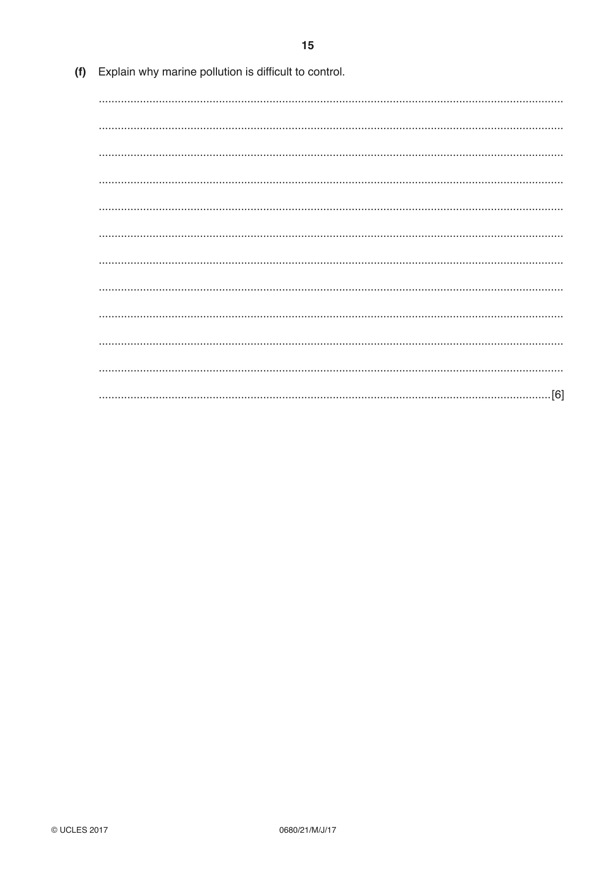 Cambridge IGCSE Environmental Management 0680 2017 May/June Paper 2 · Variant 1 question paper, page 15 of 16
