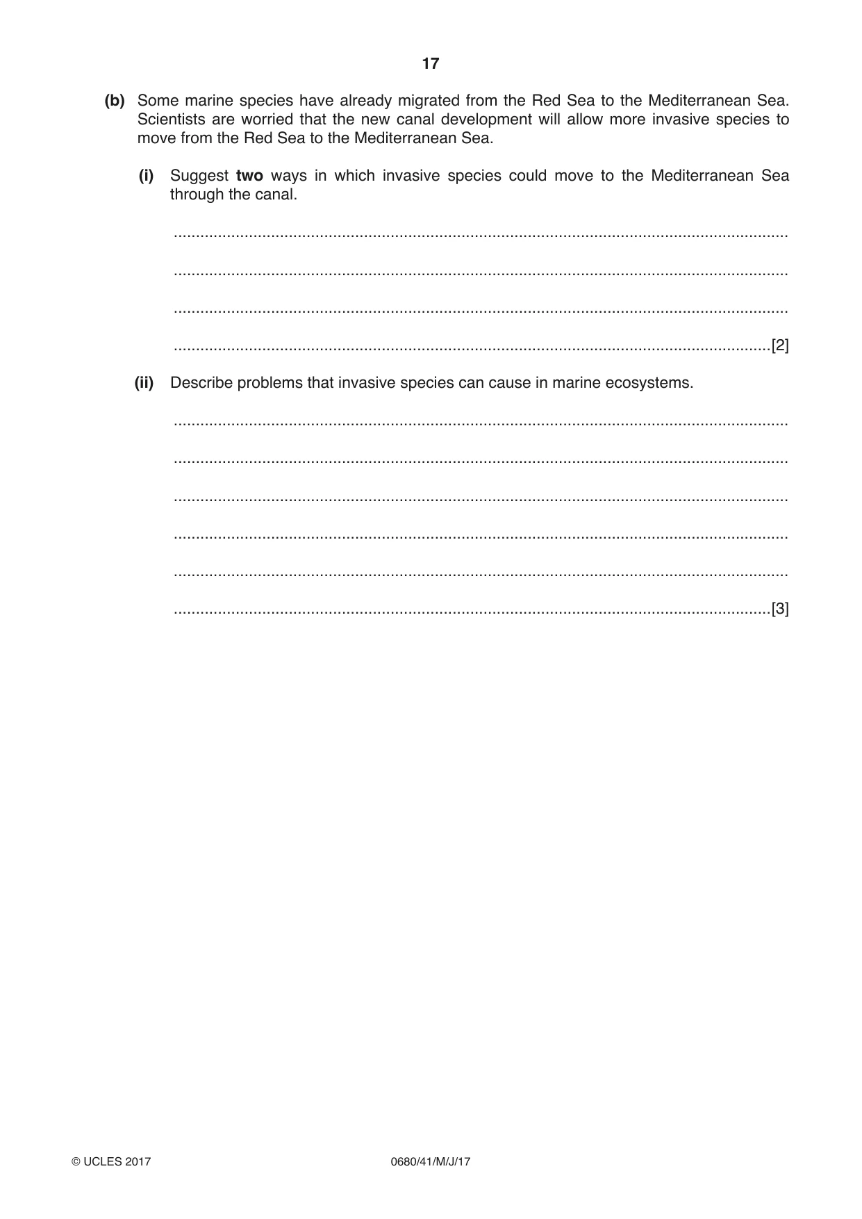 Cambridge IGCSE Environmental Management 0680 2017 May/June Paper 4 · Variant 1 question paper, page 17 of 20