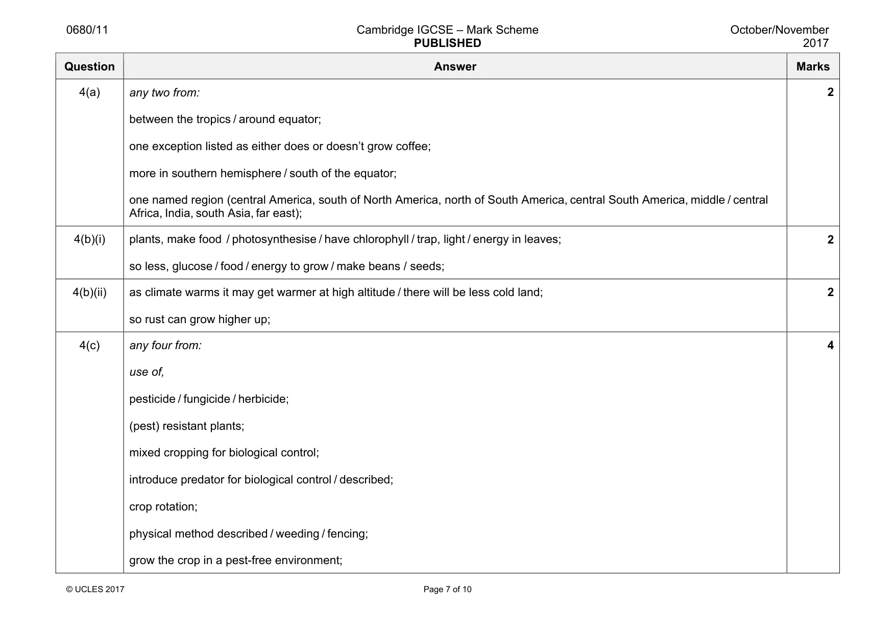 Mark scheme, page 7 of 10