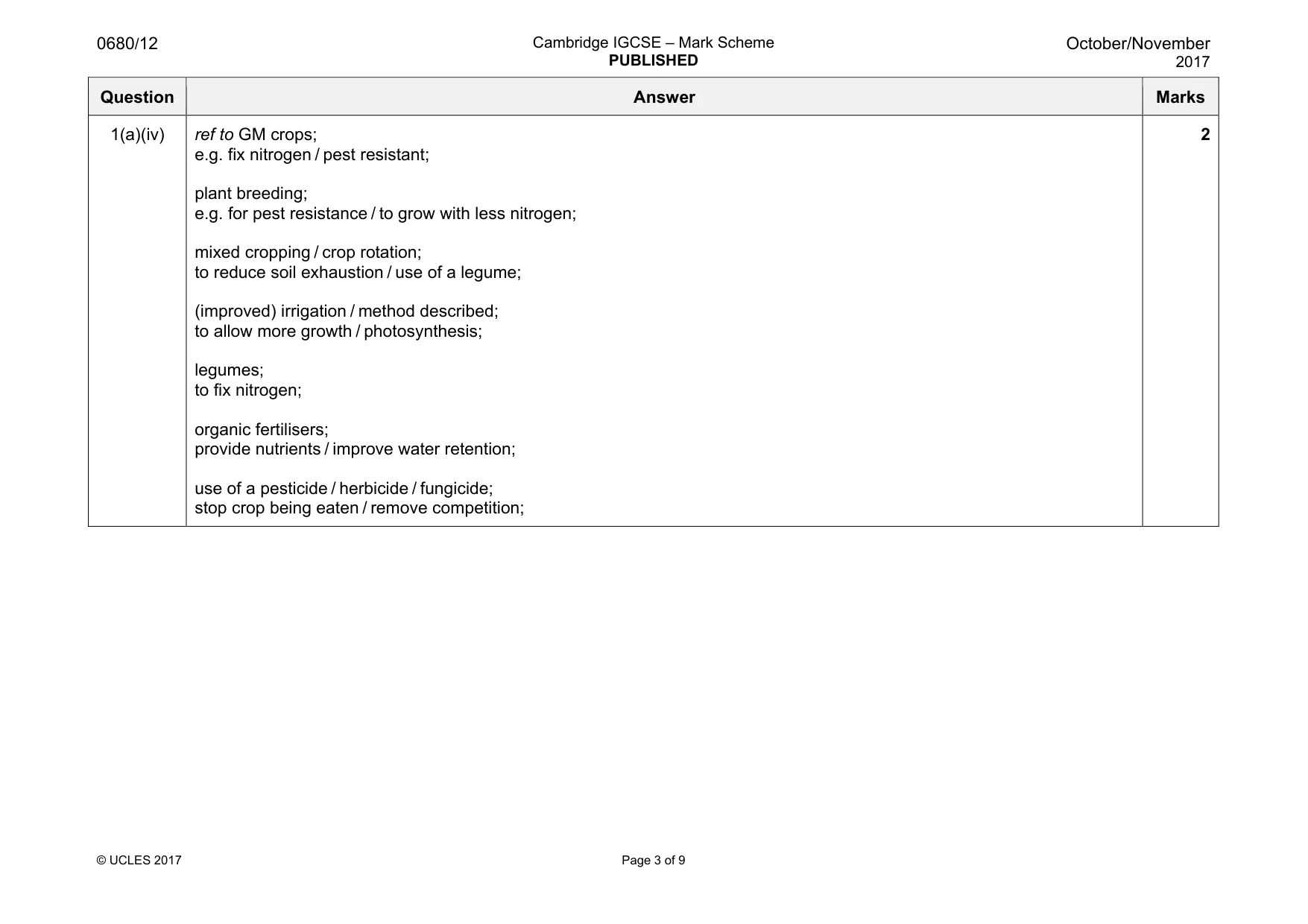 Mark scheme, page 3 of 9