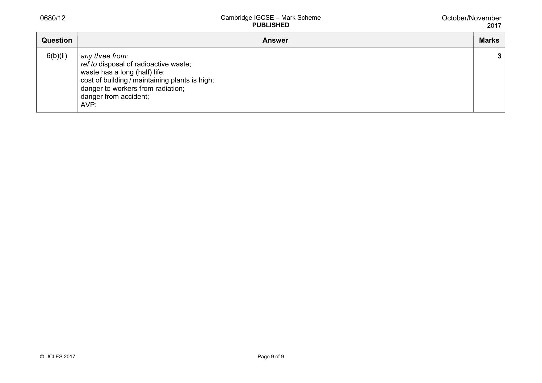 Mark scheme, page 9 of 9