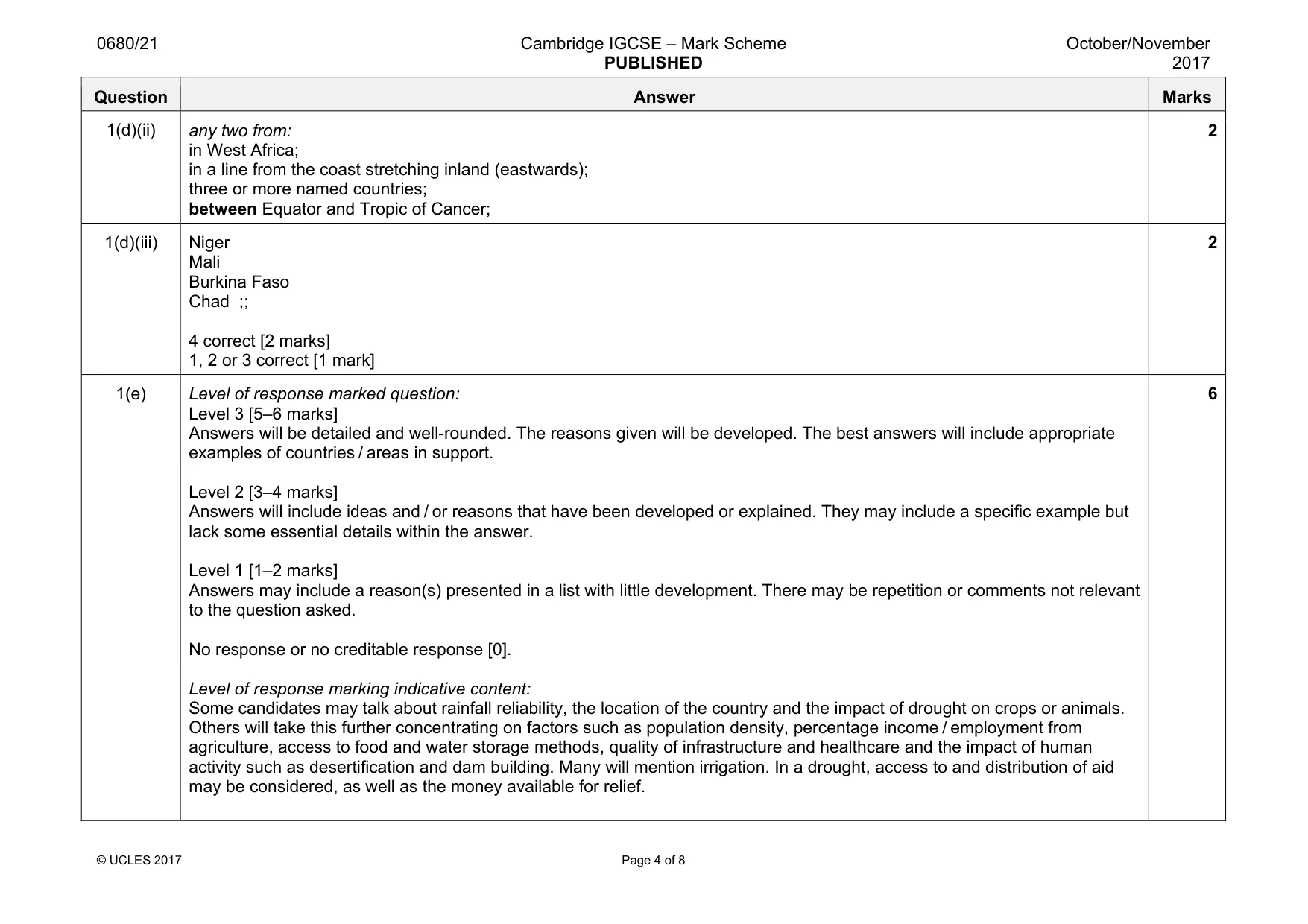 Mark scheme, page 4 of 8