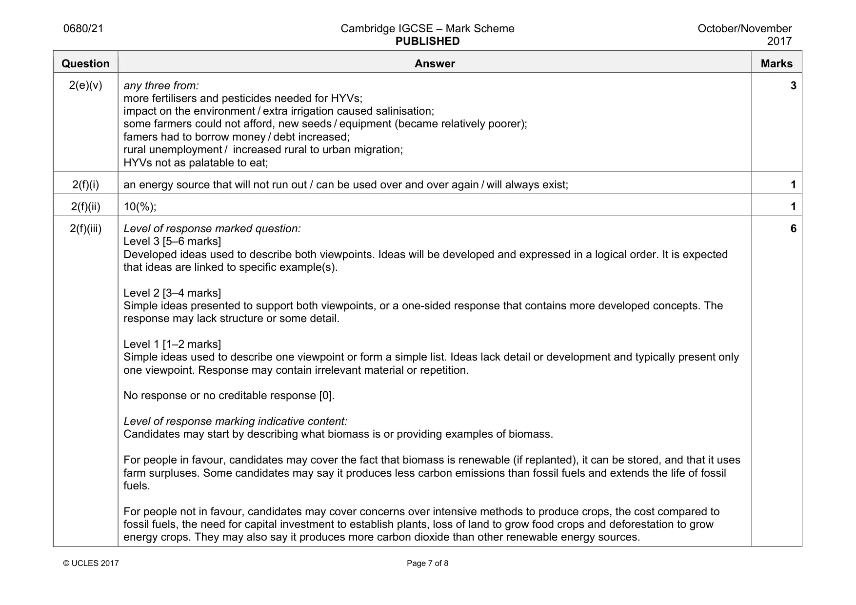 Mark scheme, page 7 of 8
