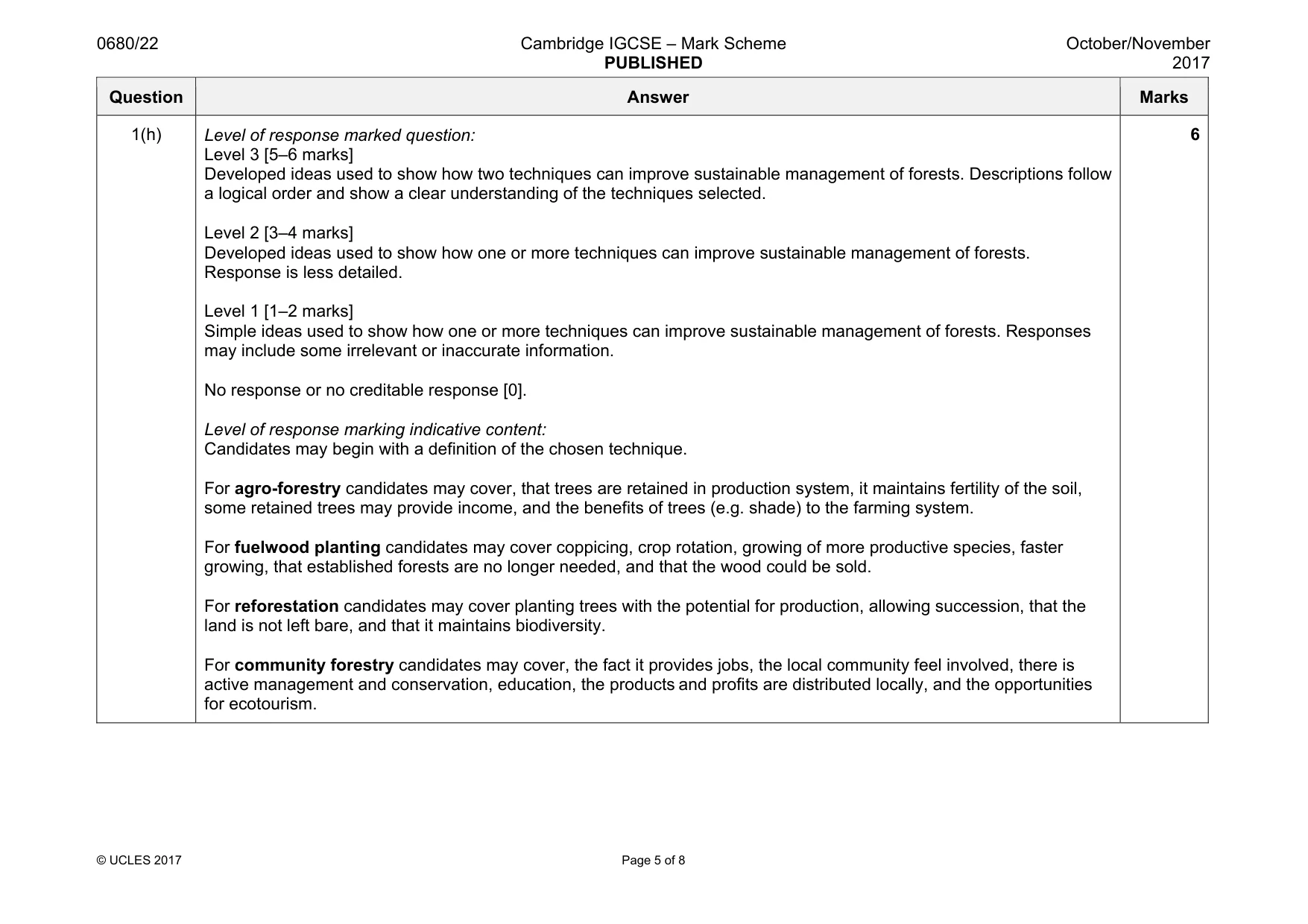 Mark scheme, page 5 of 8