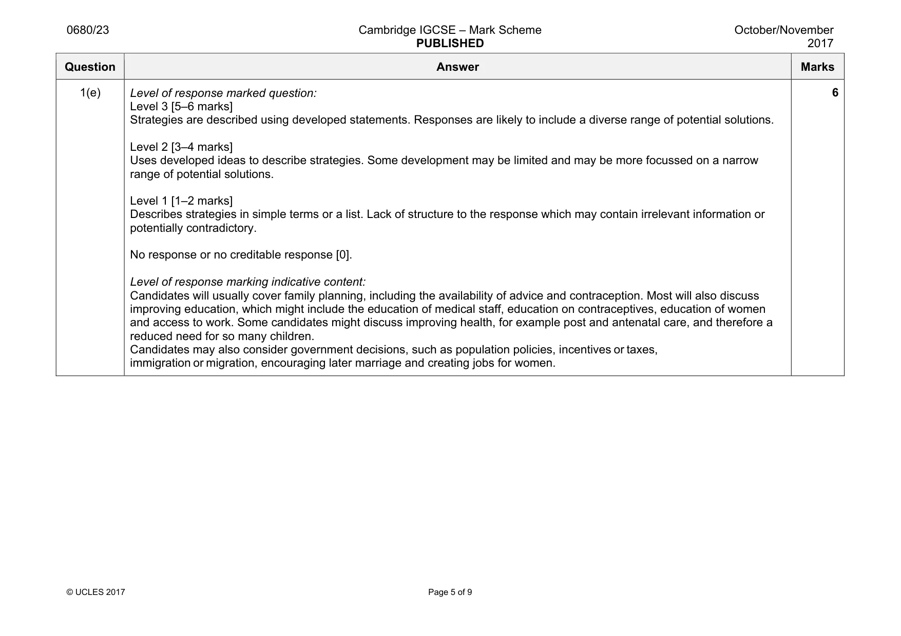 Mark scheme, page 5 of 9