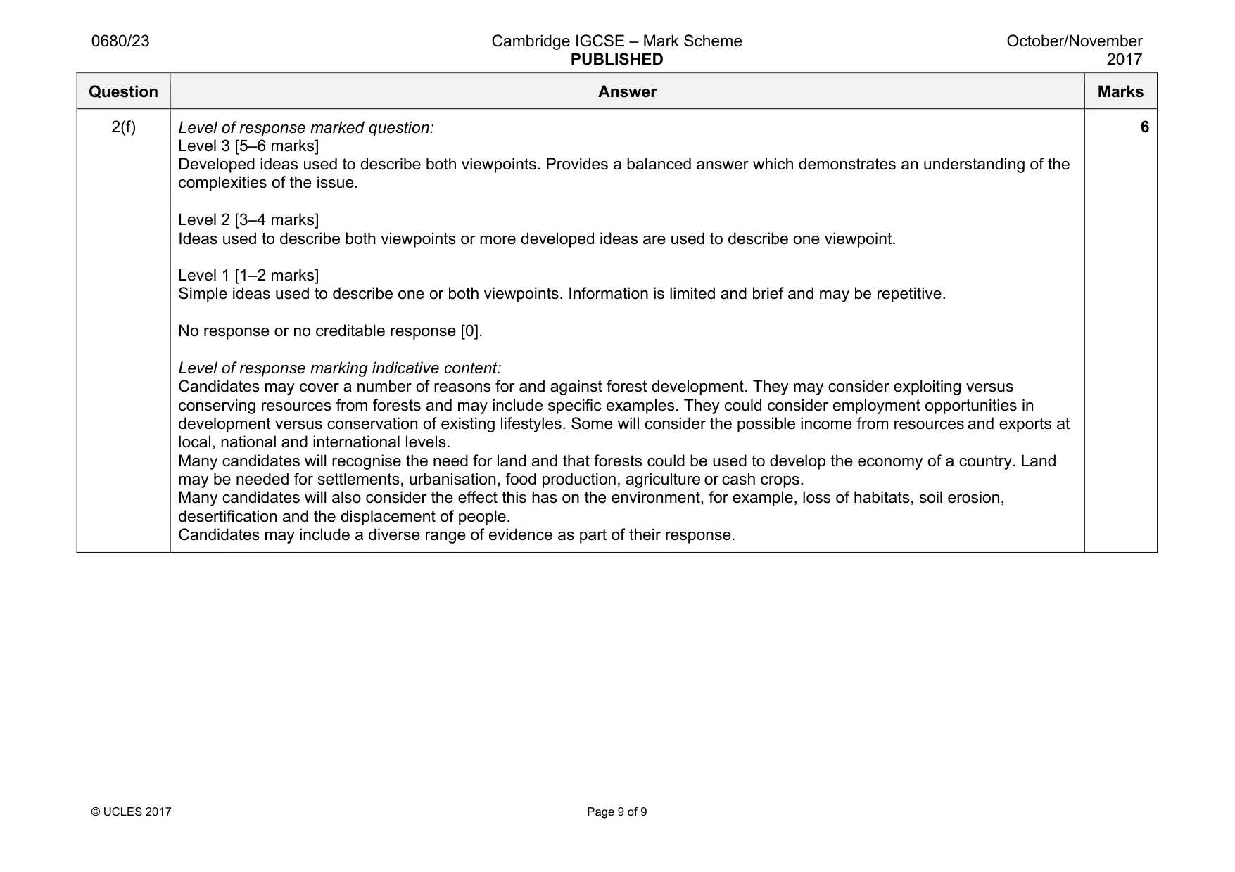 Mark scheme, page 9 of 9