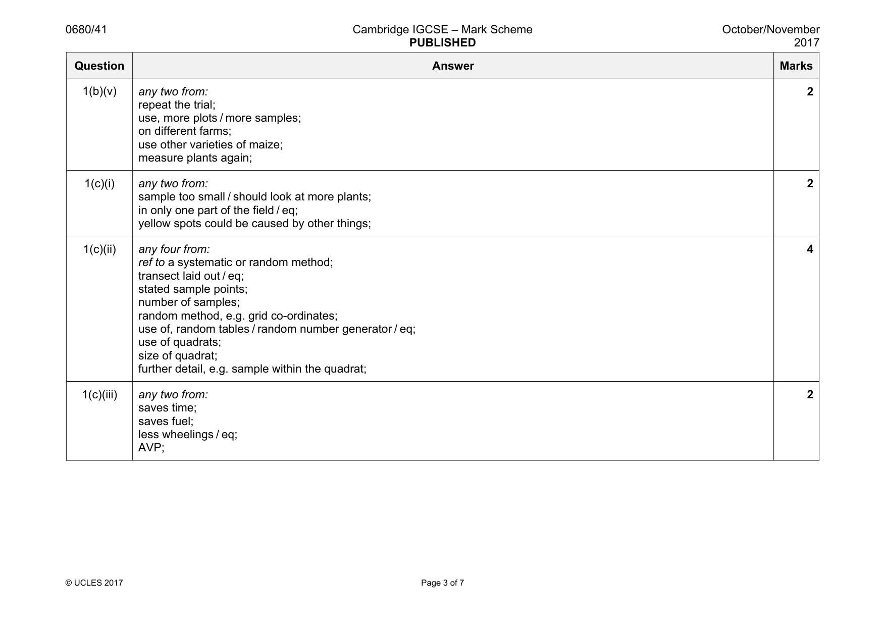 Mark scheme, page 3 of 7