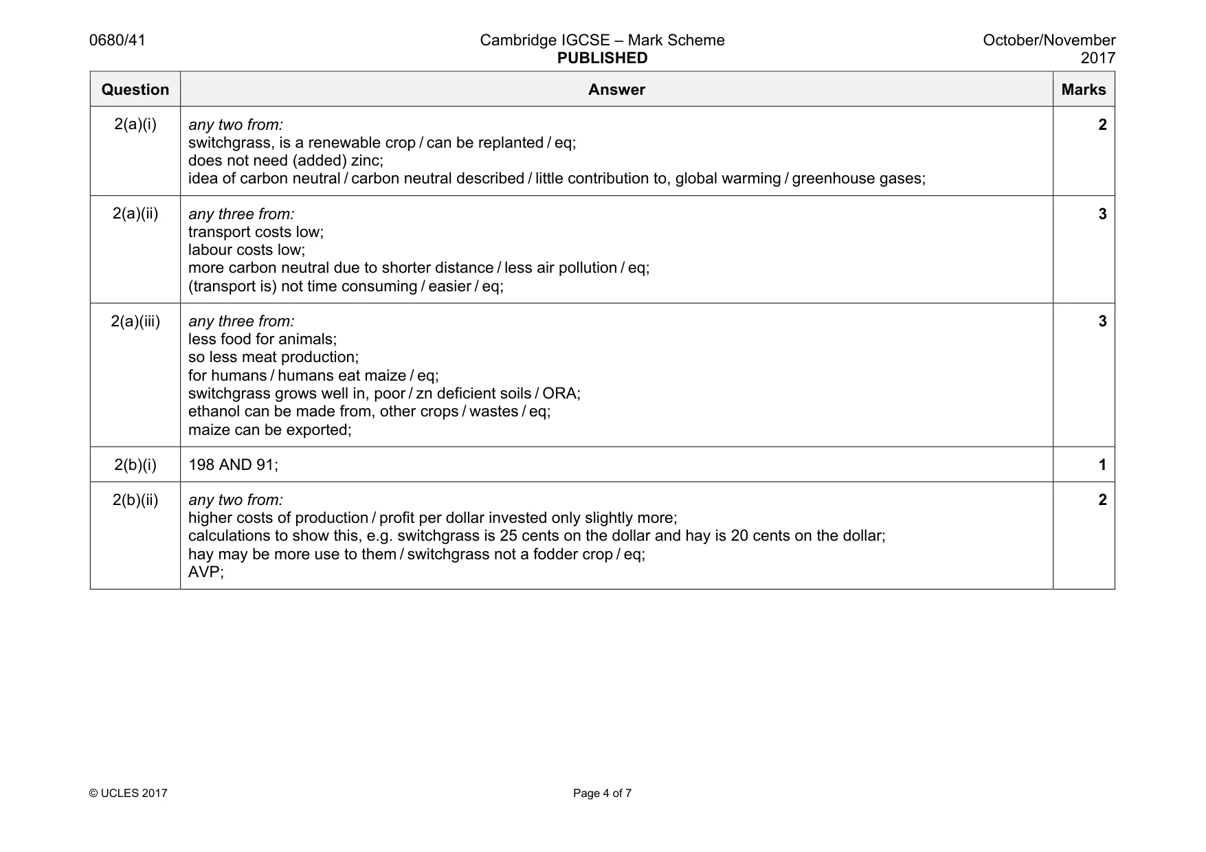 Mark scheme, page 4 of 7