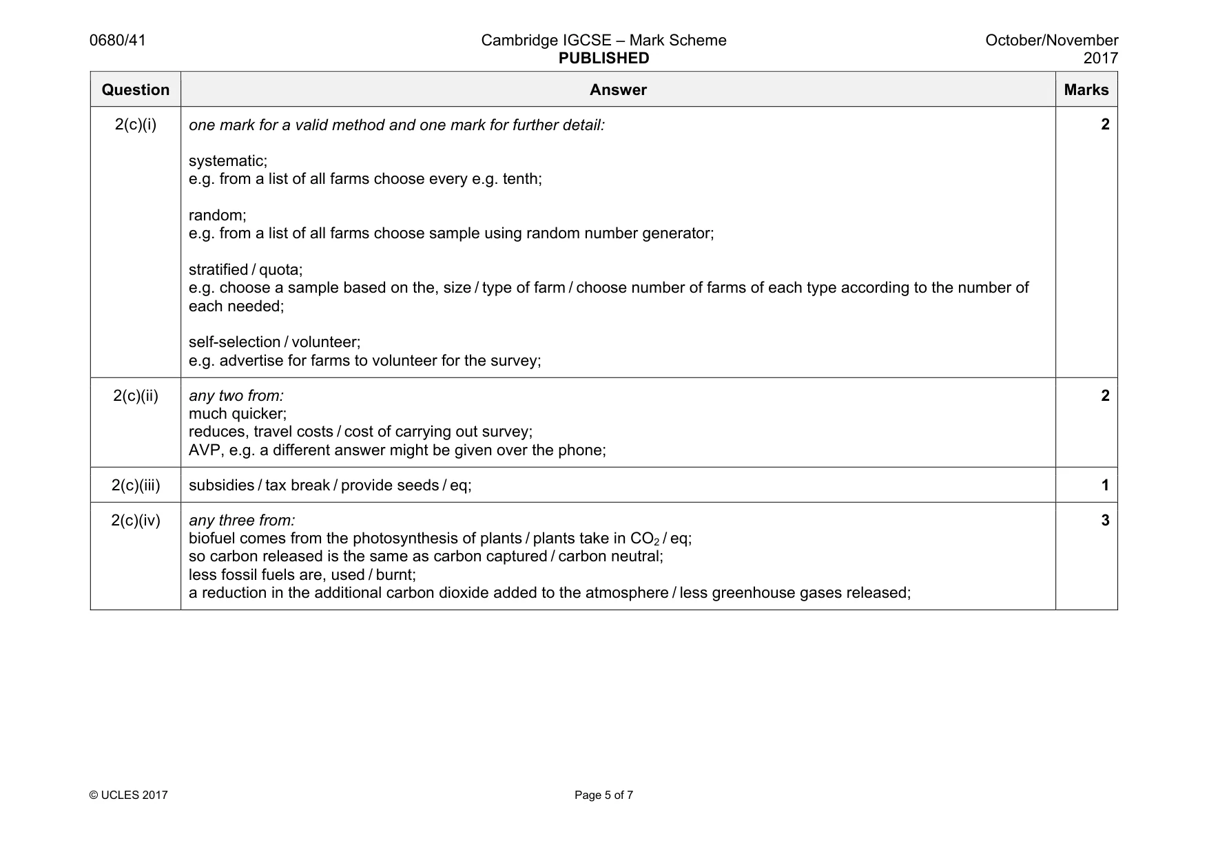 Mark scheme, page 5 of 7