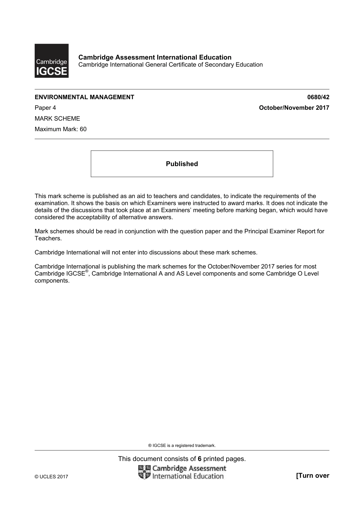 Mark scheme, page 1 of 6