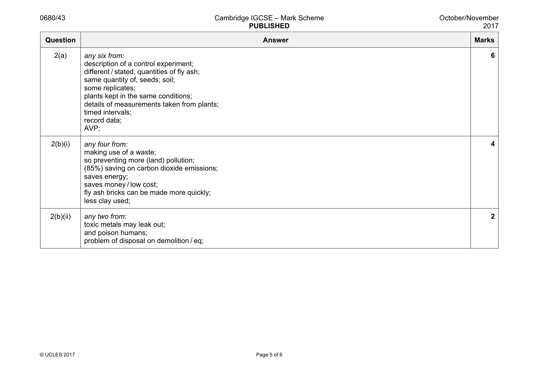 Mark scheme, page 5 of 6