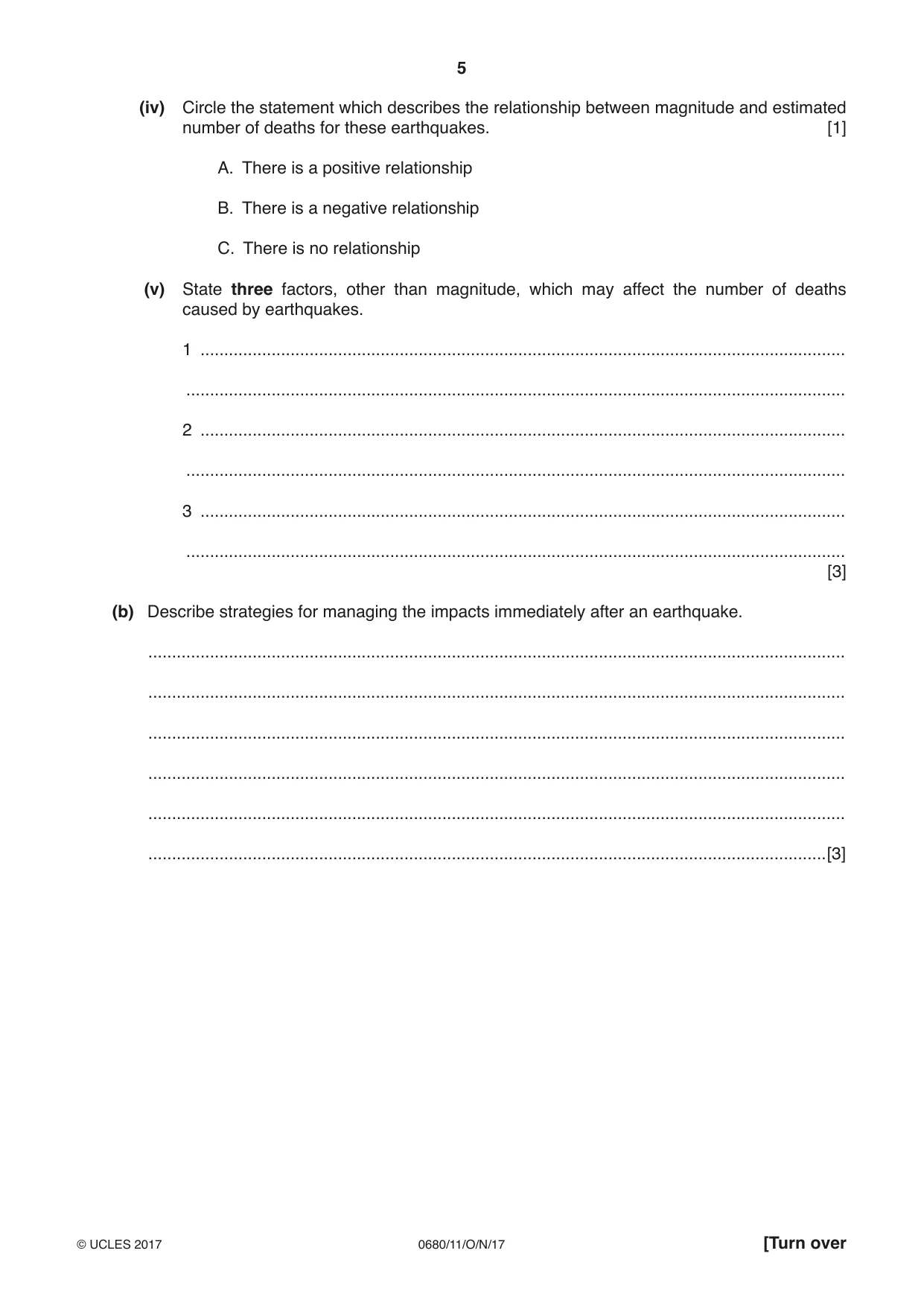 Cambridge IGCSE Environmental Management 0680 2017 Oct/Nov Paper 1 · Variant 1 question paper, page 5 of 16