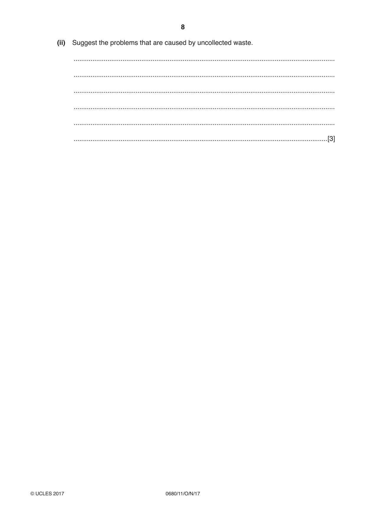Cambridge IGCSE Environmental Management 0680 2017 Oct/Nov Paper 1 · Variant 1 question paper, page 8 of 16